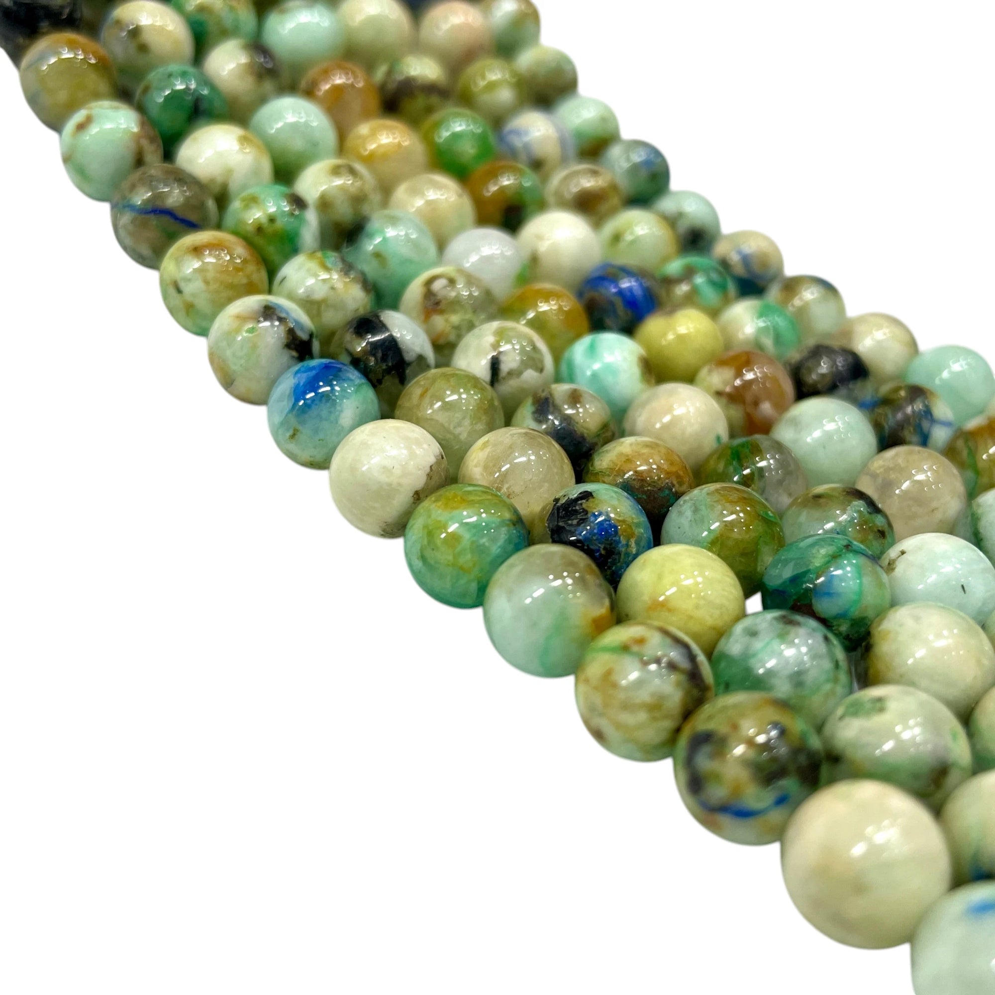 Chrysocolla Azurite in Quartz Round Bead Strand
