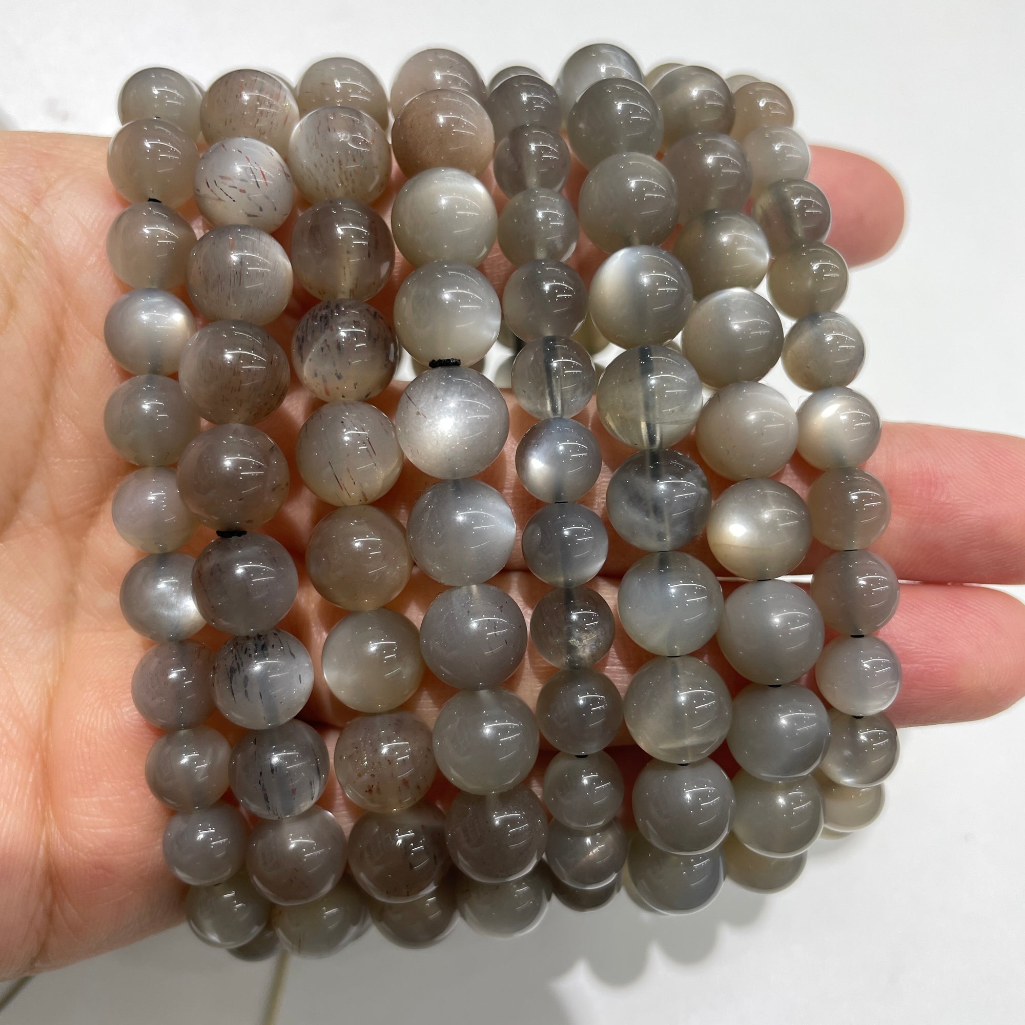 Black Sunstone &amp; Black Moonstone Round Bead Stretch Bracelet