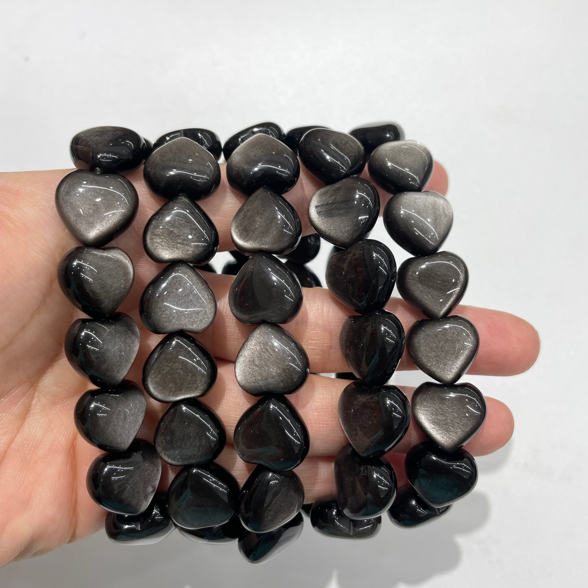 Silver Obsidian AA Grade Heart-Shape Stretch Bracelet