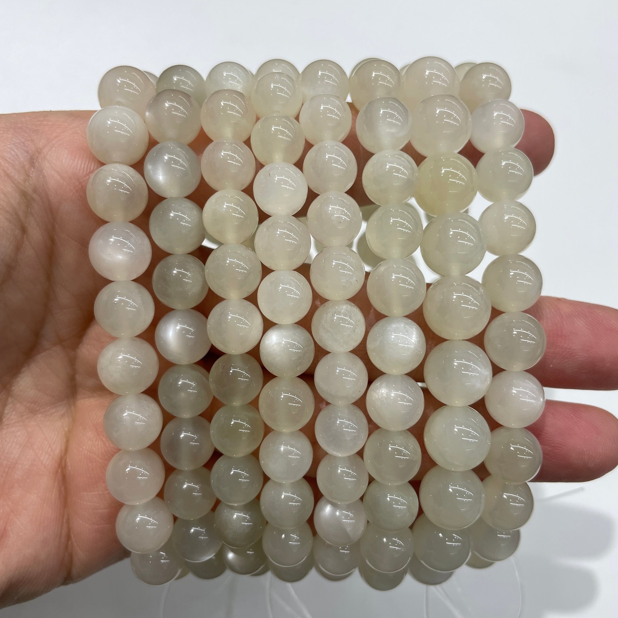 White Moonstone Round Bead Stretch Bracelet