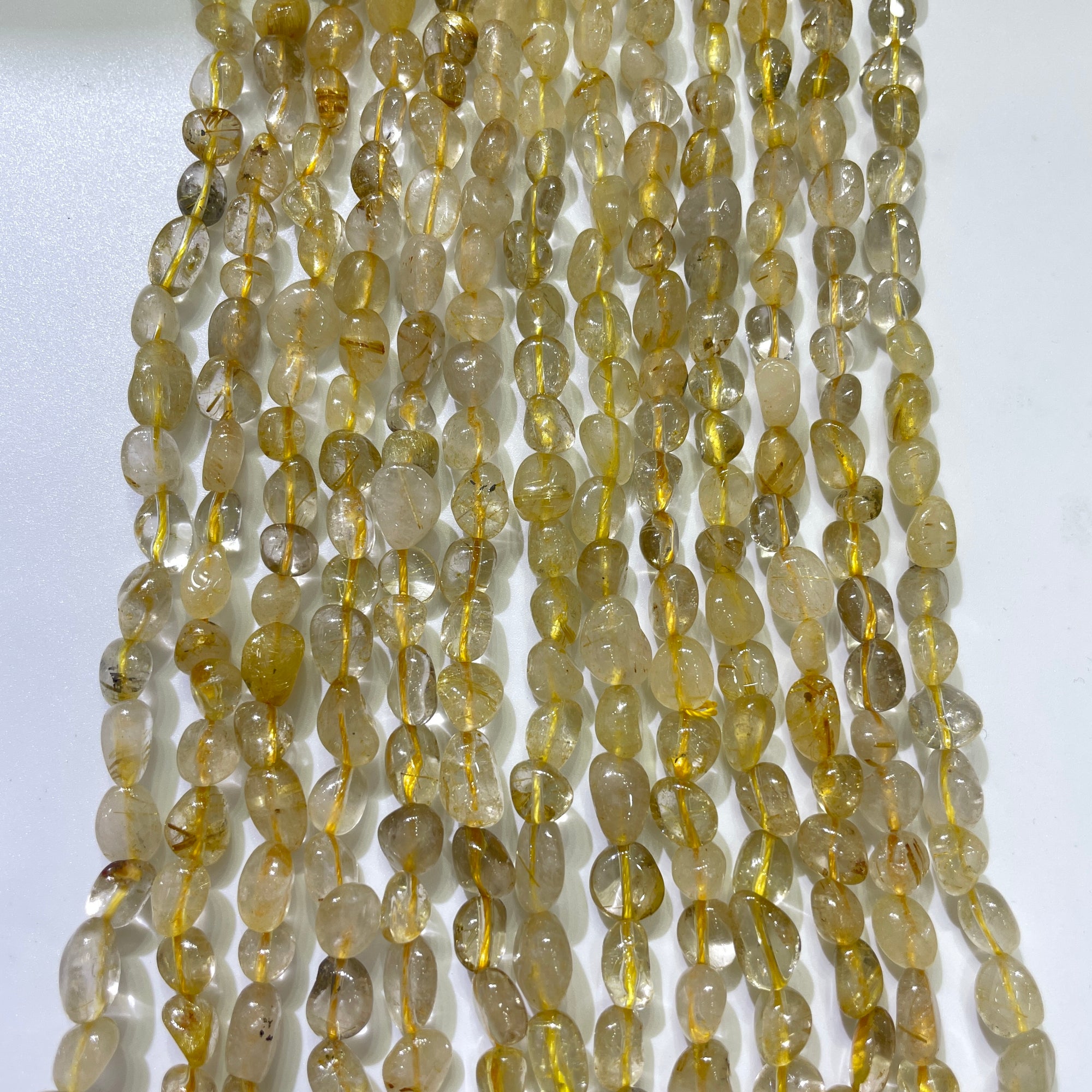 Golden Rutilated Quartz Nugget Bead Strand