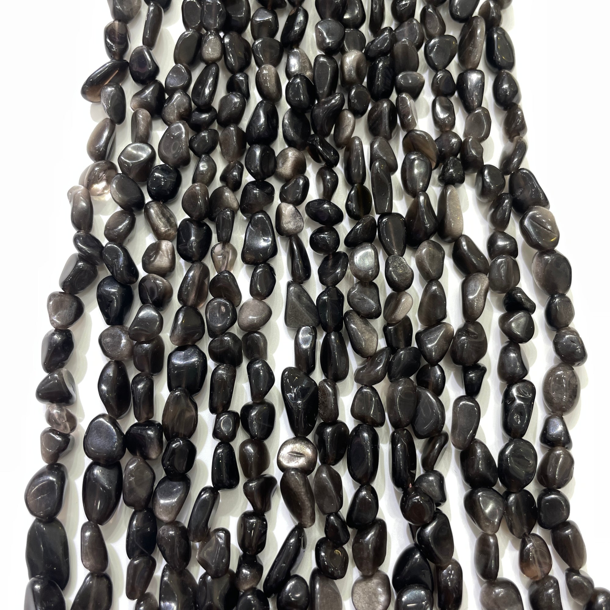 Silver Obsidian Nugget Bead Strand