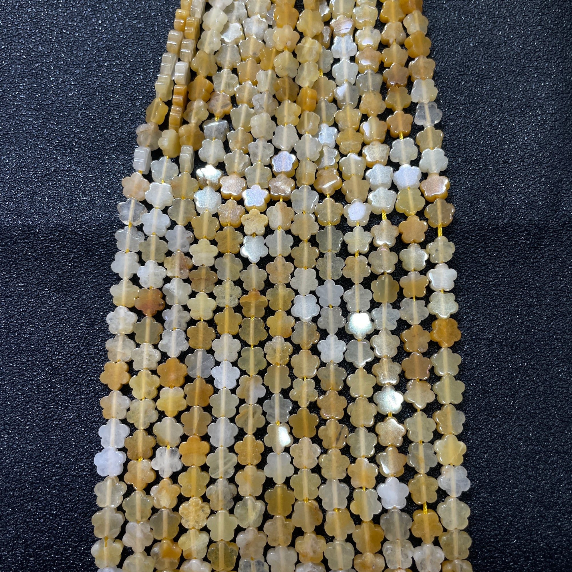 Yellow Jade Double-Sided Flat Flower Shaped Bead Strand