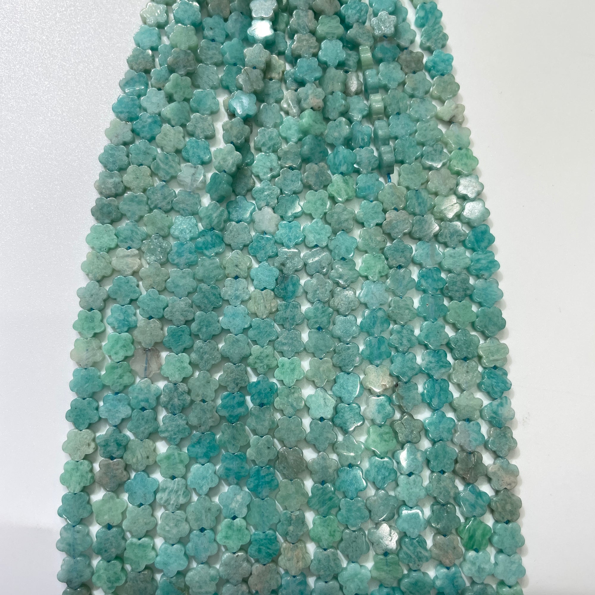 Amazonite Double-Sided Flat Flower Shaped Bead Strand