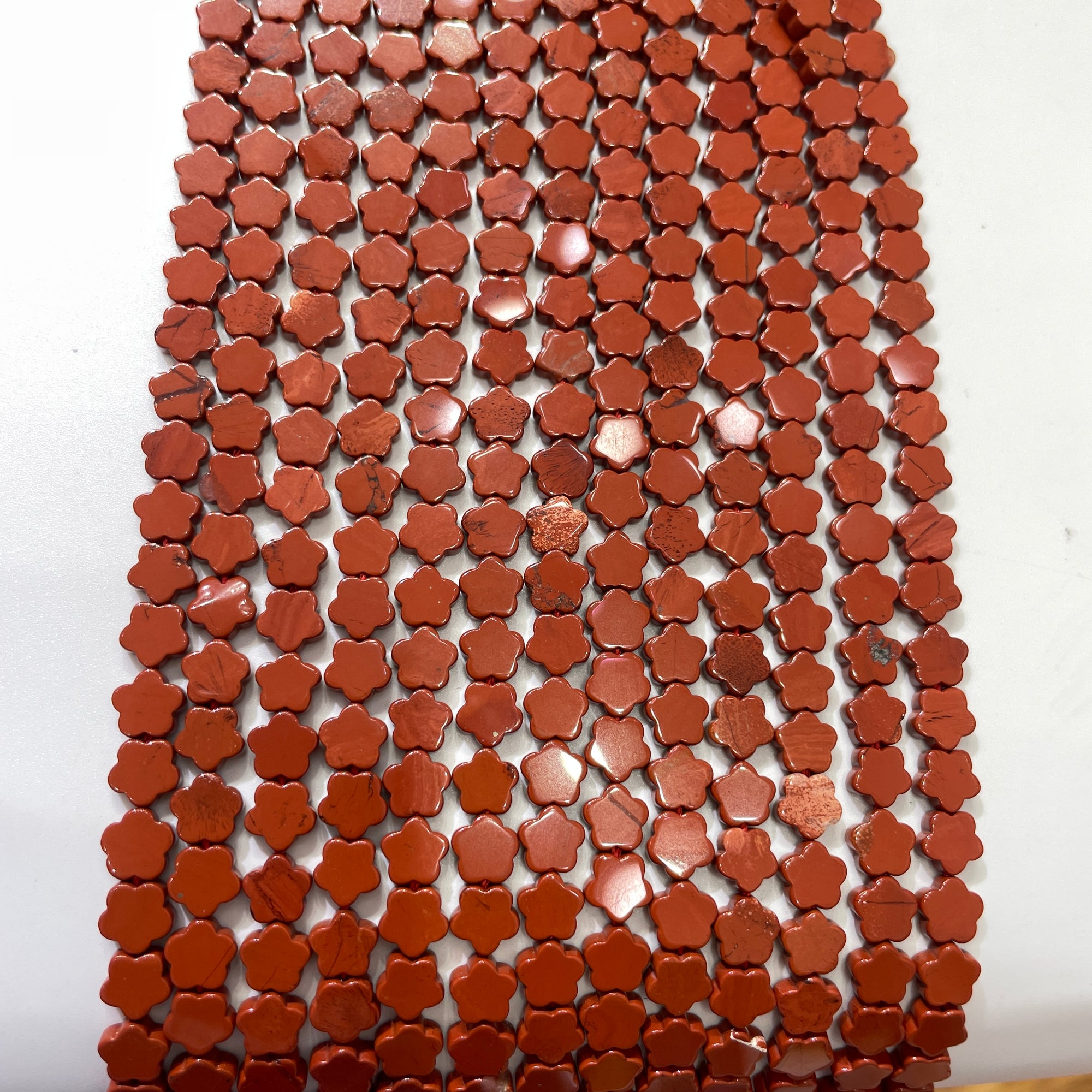 Red Jasper Double-Sided Flat Flower Shaped Bead Strand
