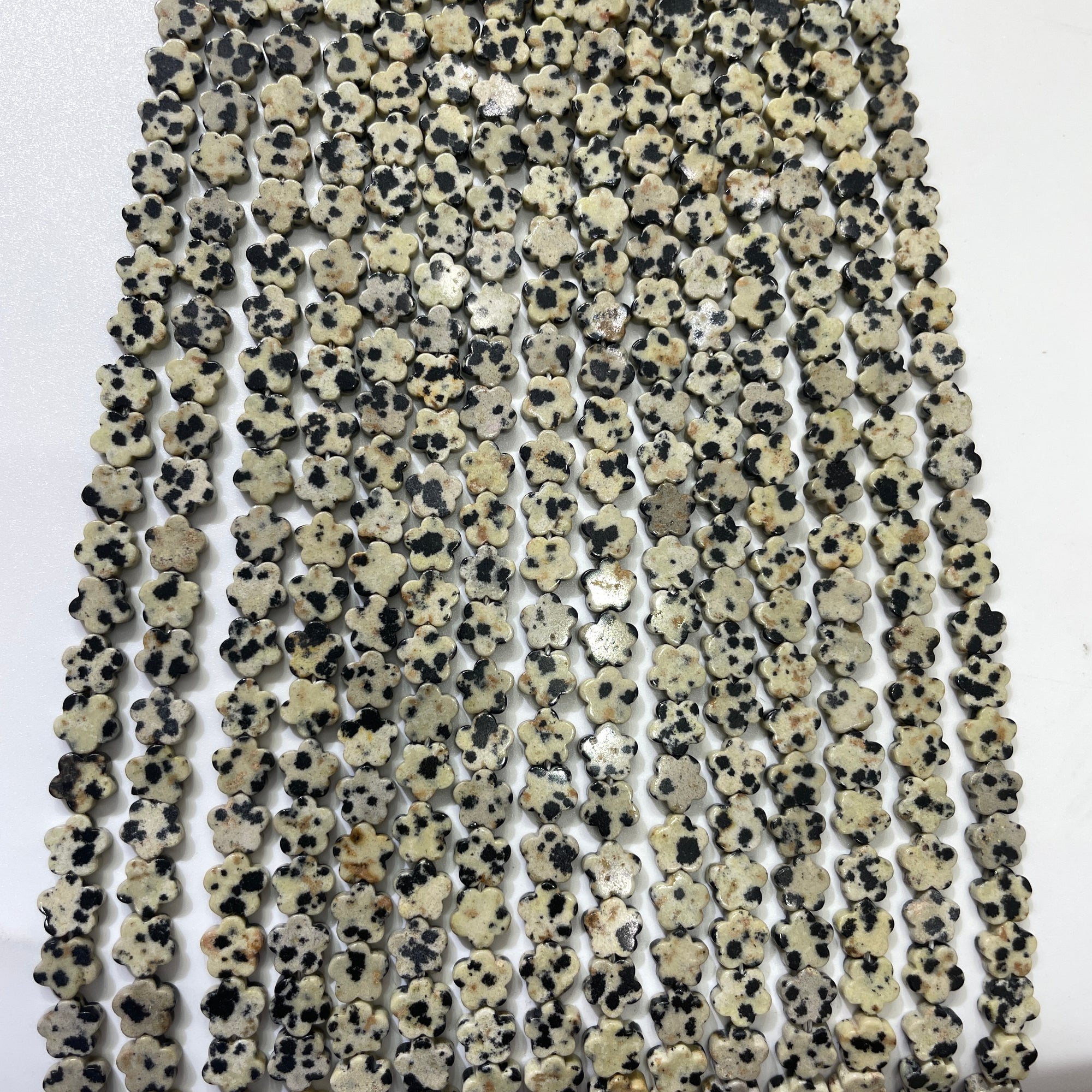 Dalmatian Jasper Double-Sided Flat Flower Shaped Bead Strand