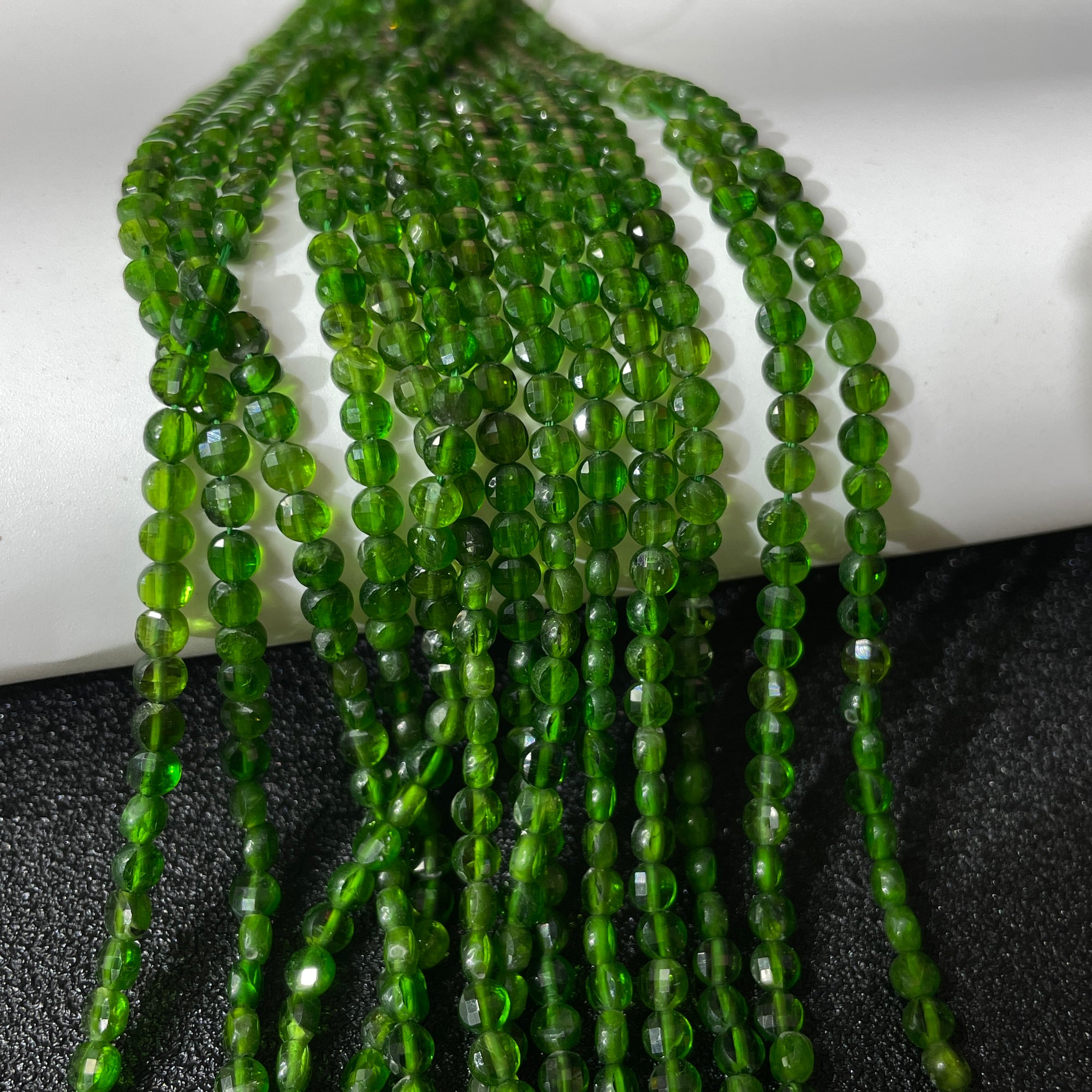 Chrome Diopside AA Grade Faceted Rondelle Bead Strand-Vertical Drilled