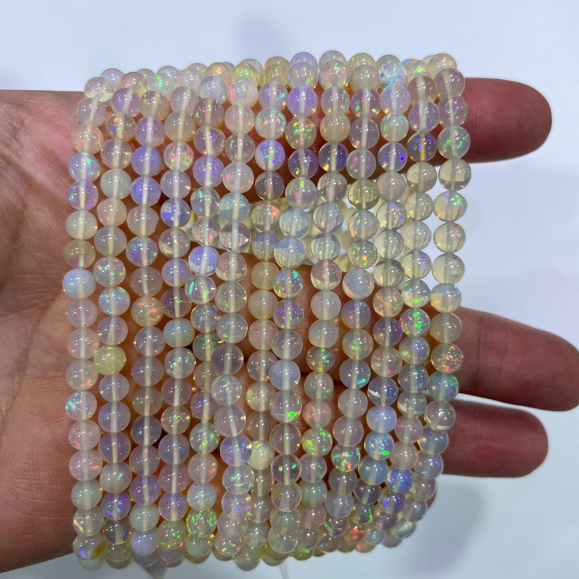 Precious Ethiopian Opal Round Bead Stretch Bracelet