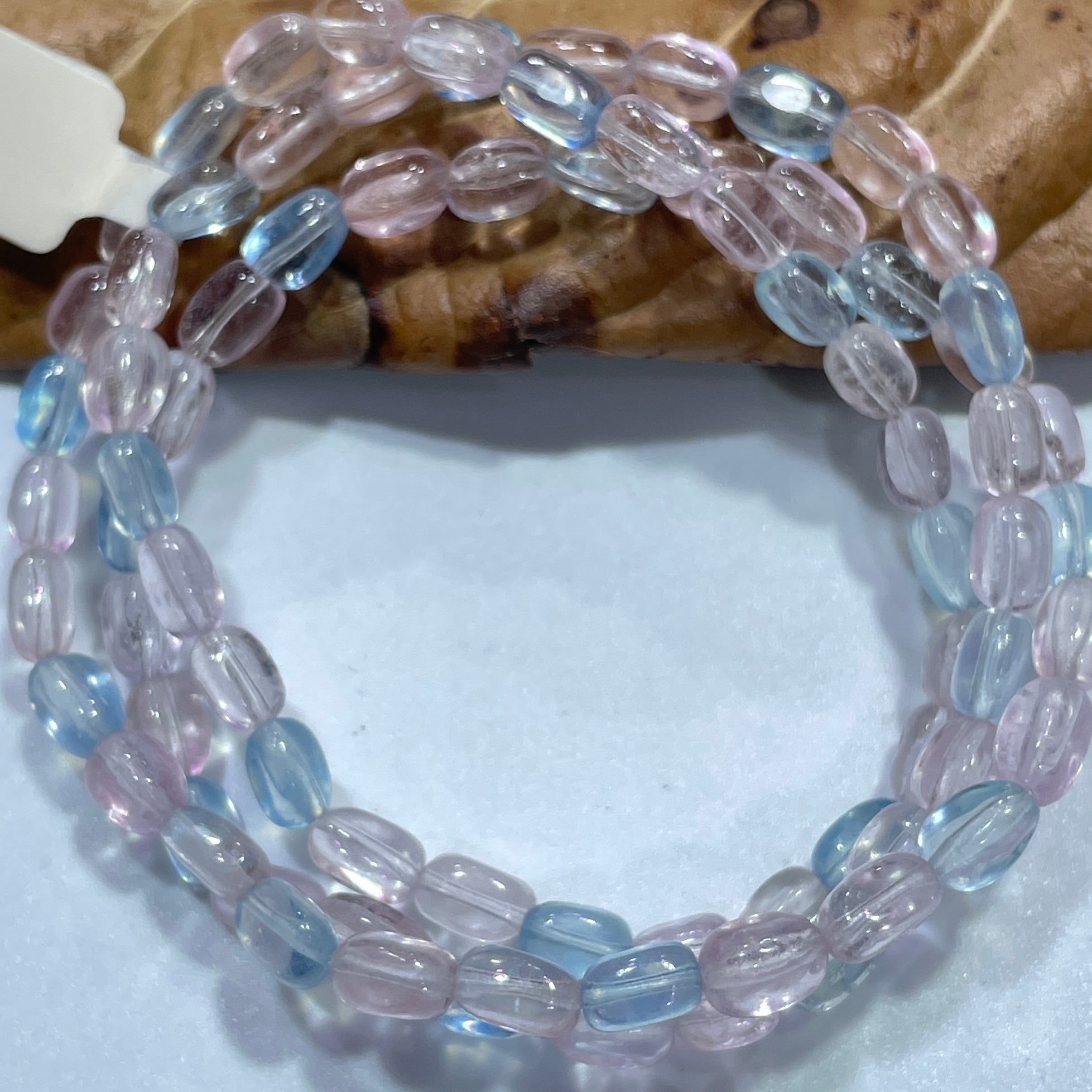 Morganite &amp; Aquamarine AAA Grade Nugget Bead Triple-wrap Stretch Bracelet