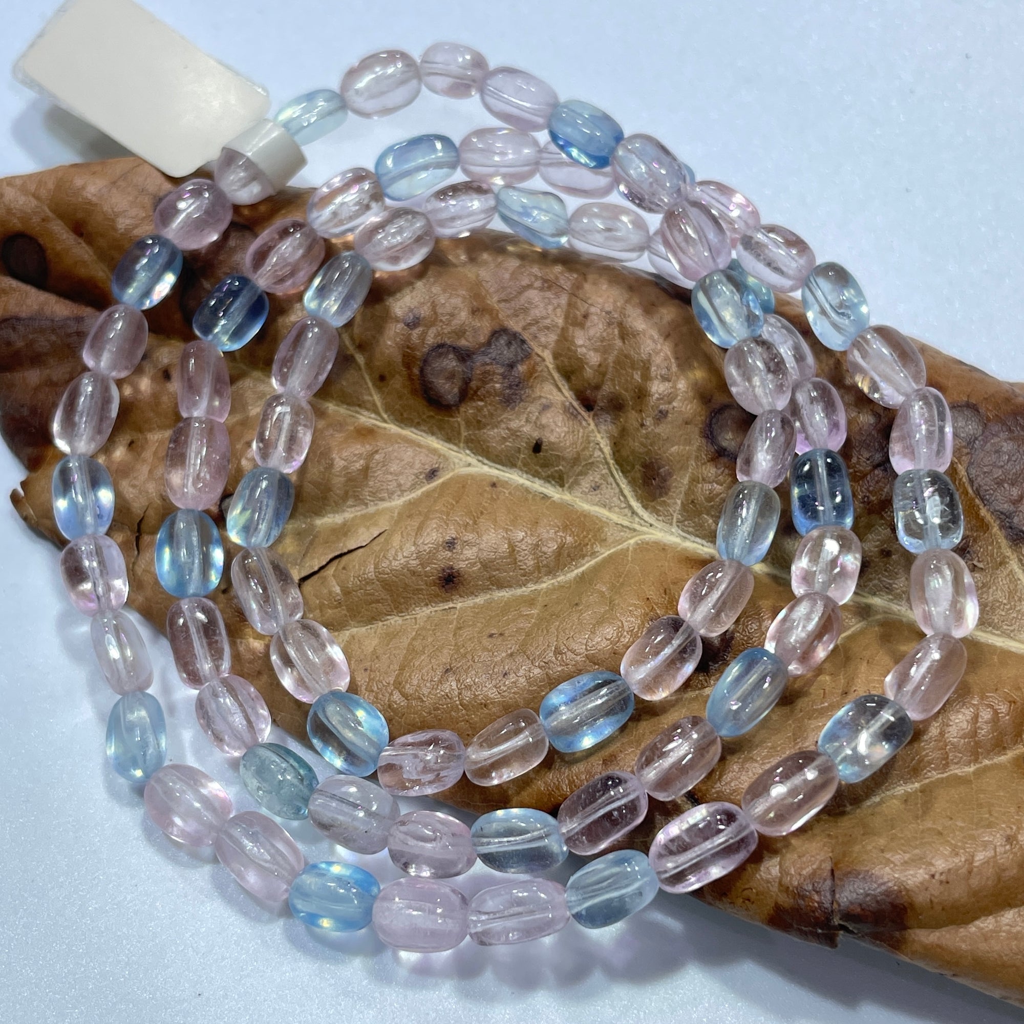 Morganite &amp; Aquamarine AAA Grade Nugget Bead Triple-wrap Stretch Bracelet