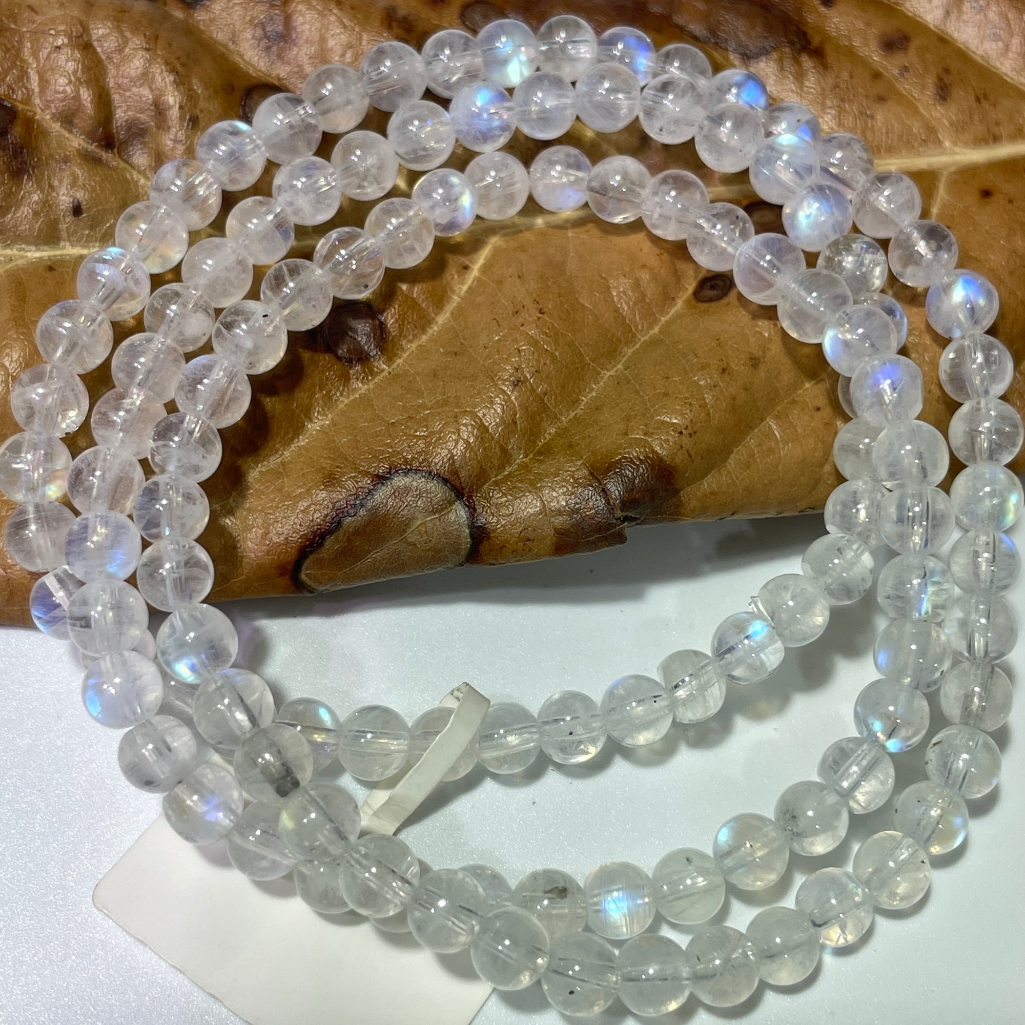 Rainbow Moonstone AAA Grade Round Bead Triple-wrap Stretch Bracelet