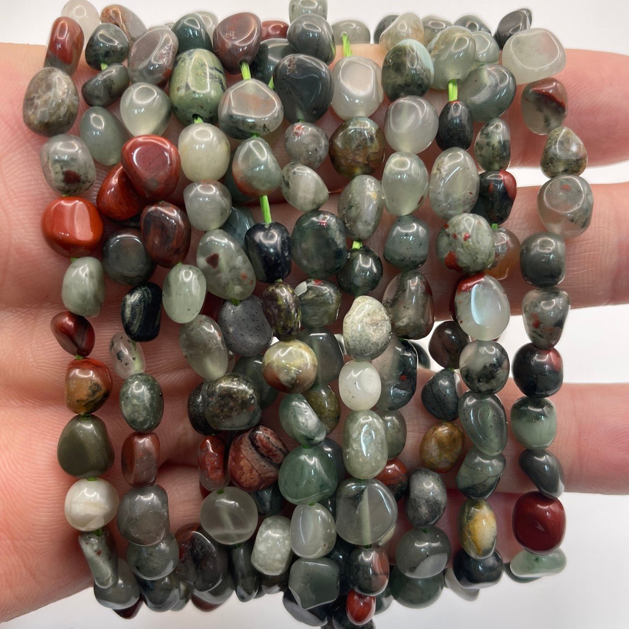 African Bloodstone/Heliotrope Drilled Nugget Stretch Bracelet - RockZ Sourcing Hub
