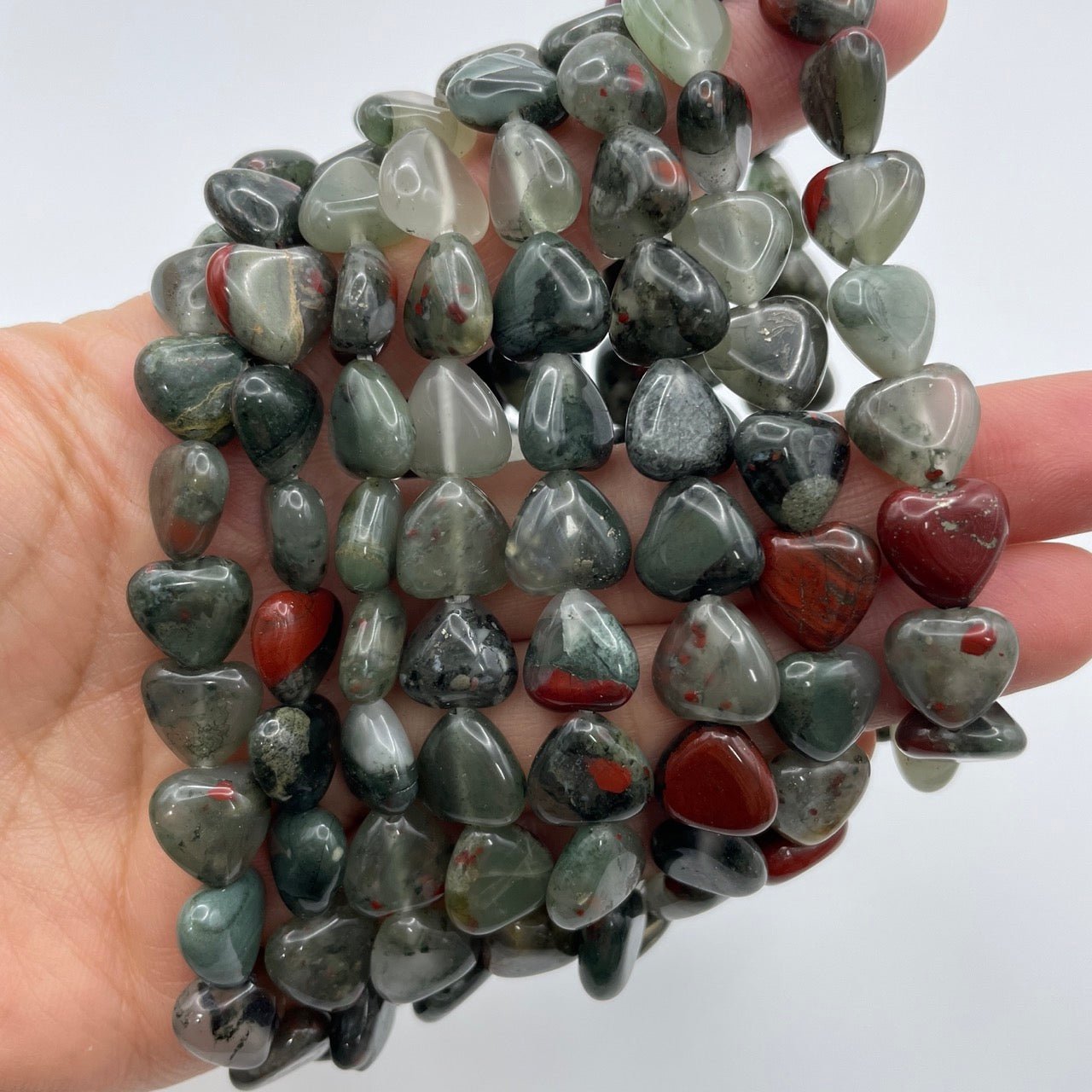 African Bloodstone/Heliotrope Heart - Shape Stretch Bracelet - RockZ Sourcing Hub