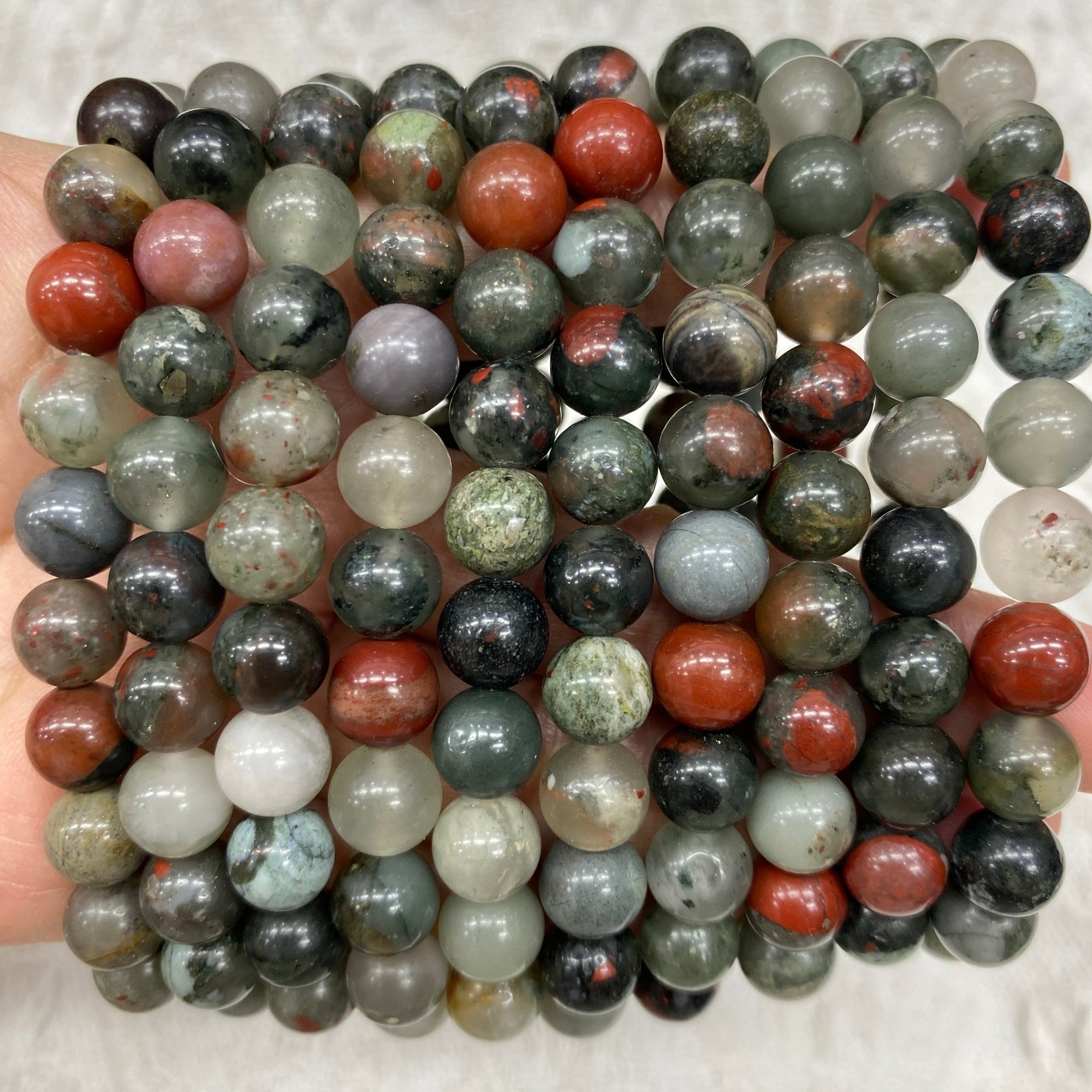 African Bloodstone/Heliotrope Round Bead Stretch Bracelet - RockZ Sourcing Hub