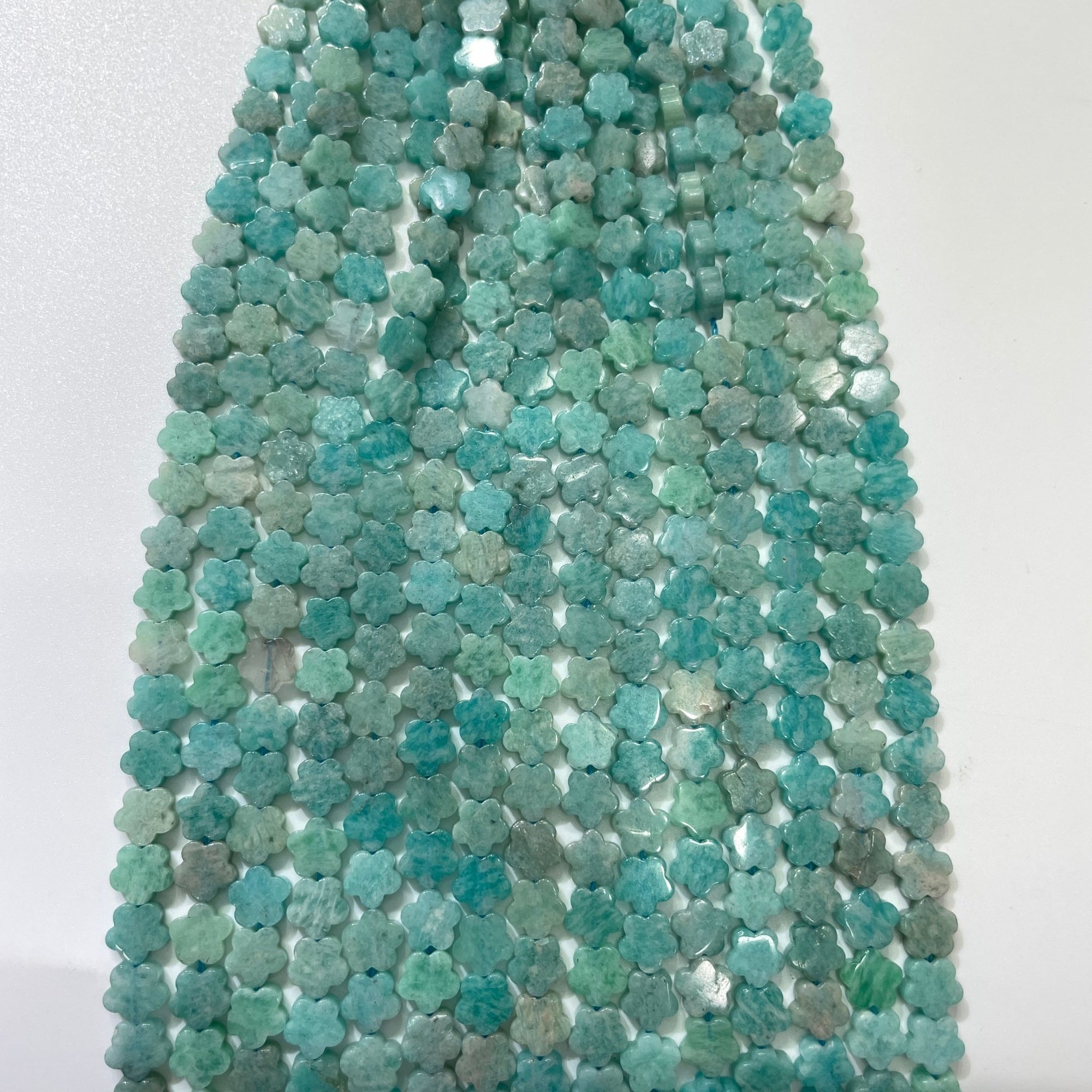 Amazonite Double-Sided Flat Flower Shaped Bead Strand - RockZ Sourcing Hub