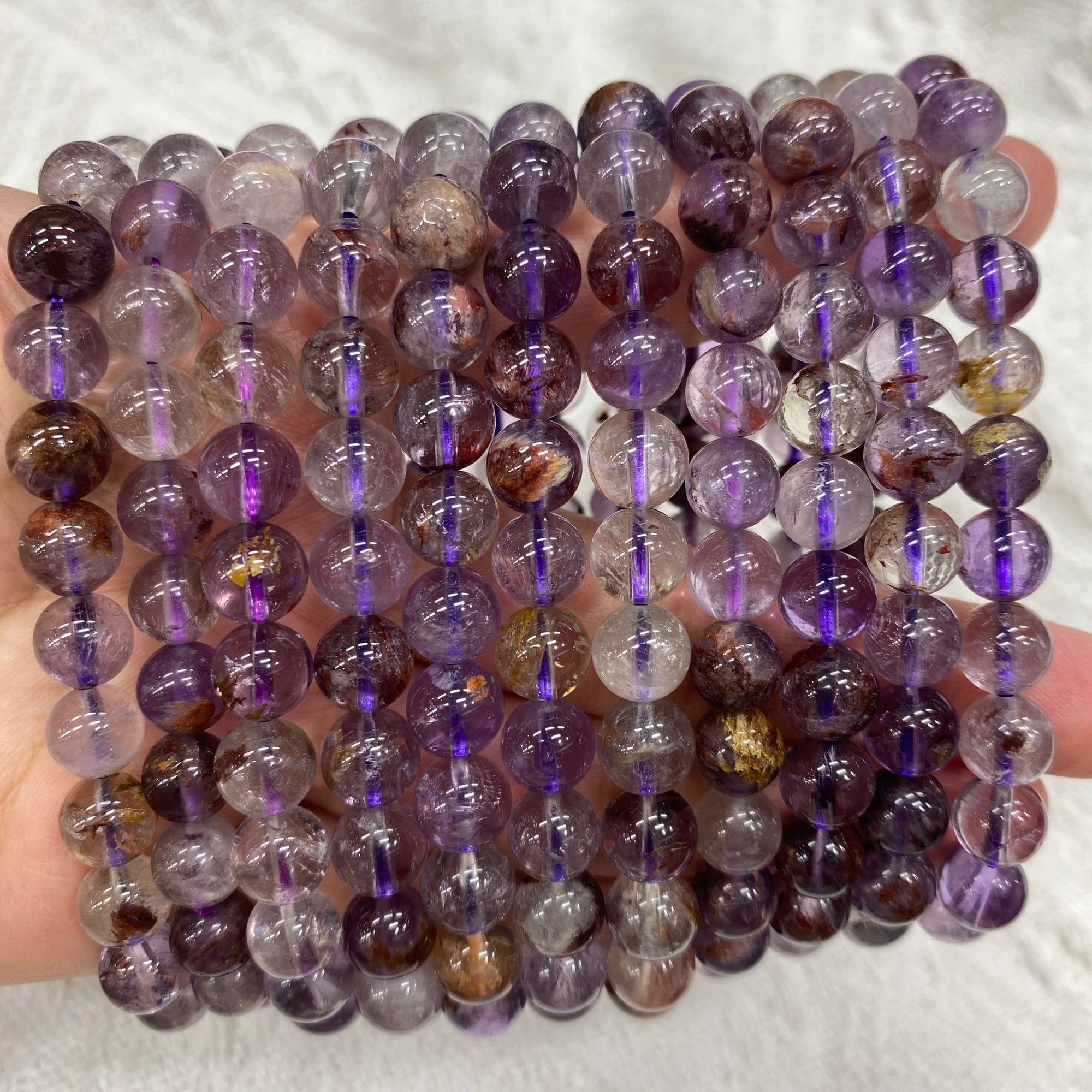 Amethyst Garden Quartz Round Bead Stretch Bracelet - Grade A - RockZ Sourcing Hub