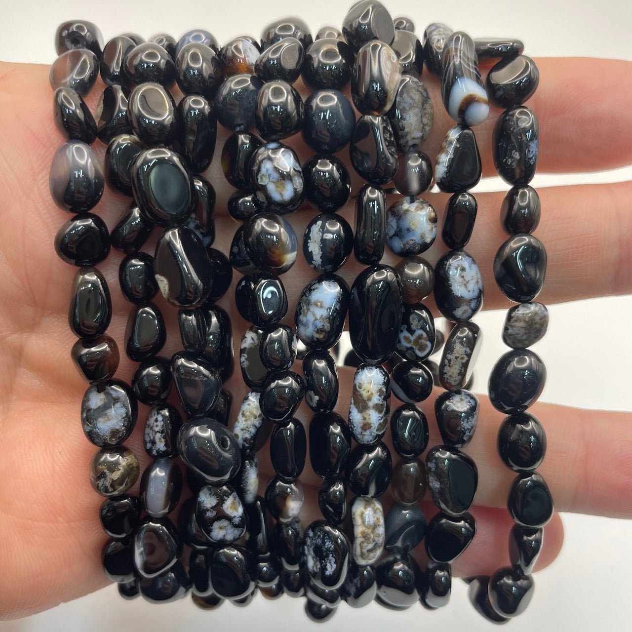 Black Agate Drilled Nugget Stretch Bracelet - RockZ Sourcing Hub