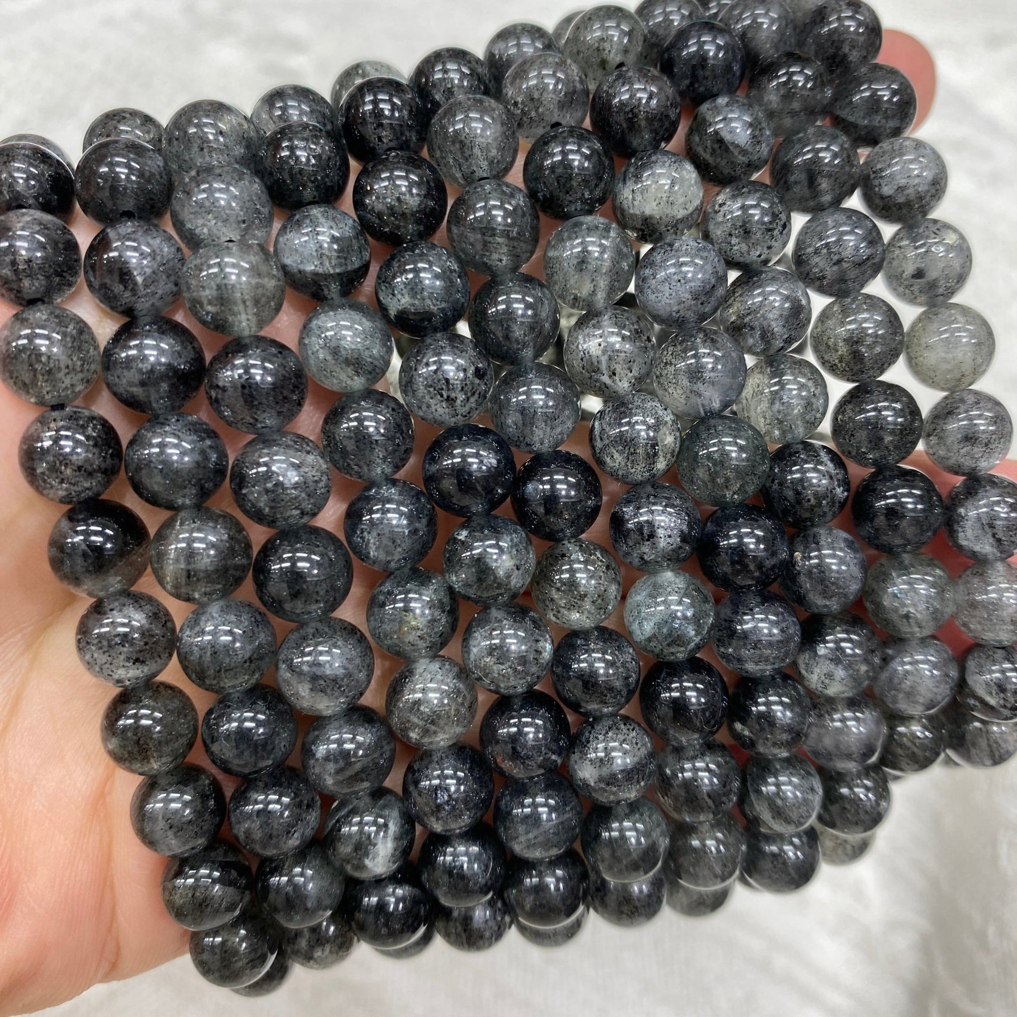 Black Mica in Quartz Round Bead Stretch Bracelet - Grade A - RockZ Sourcing Hub