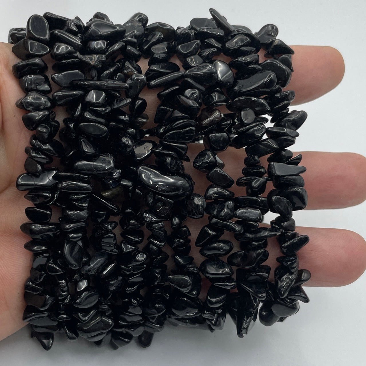 Black Obsidian Drilled Chips Stretch Bracelet - RockZ Sourcing Hub