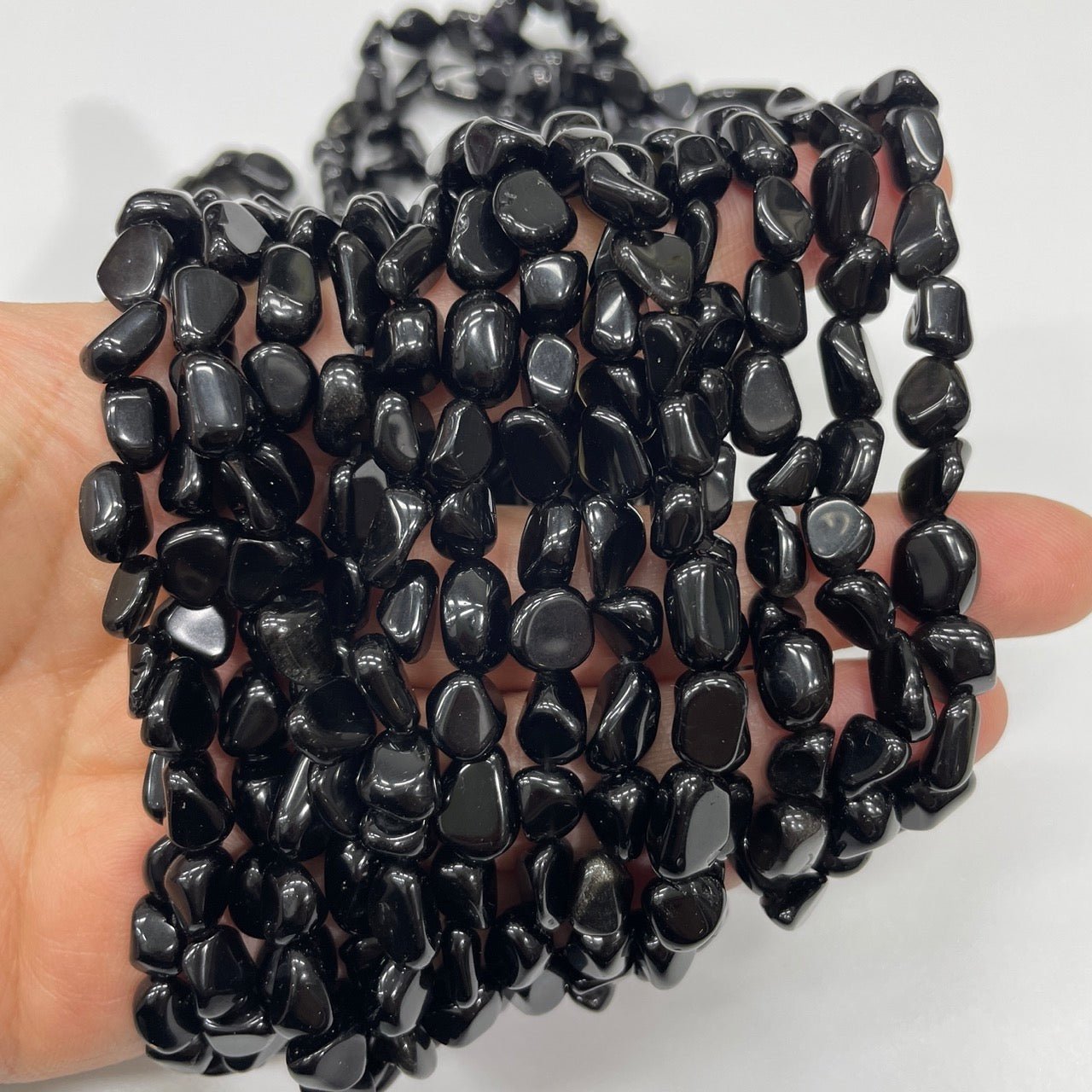 Black Obsidian Drilled Nugget Stretch Bracelet - RockZ Sourcing Hub