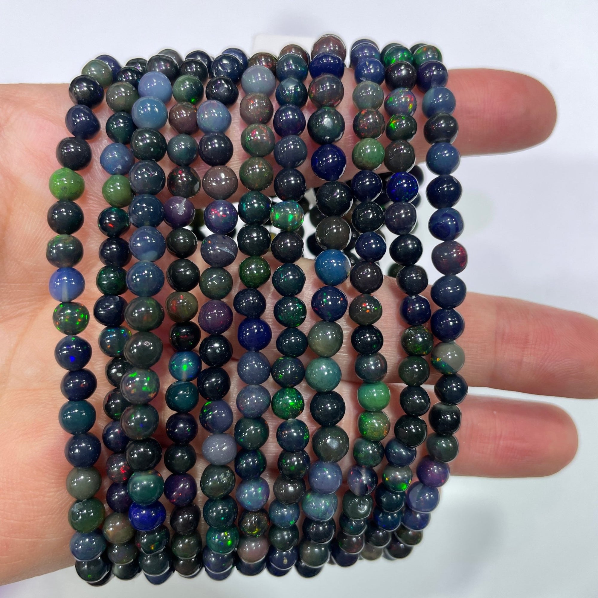 Black Opal Round Bead Stretch Bracelet - RockZ Sourcing Hub
