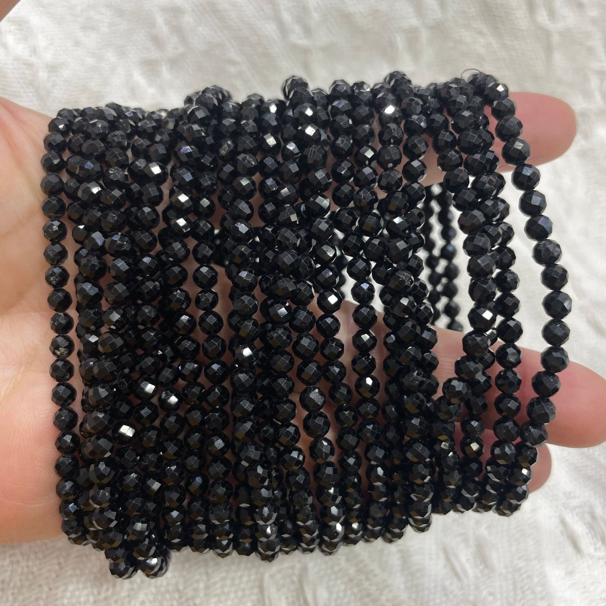 Black Tourmaline Faceted Bead Stretch Bracelet - RockZ Sourcing Hub