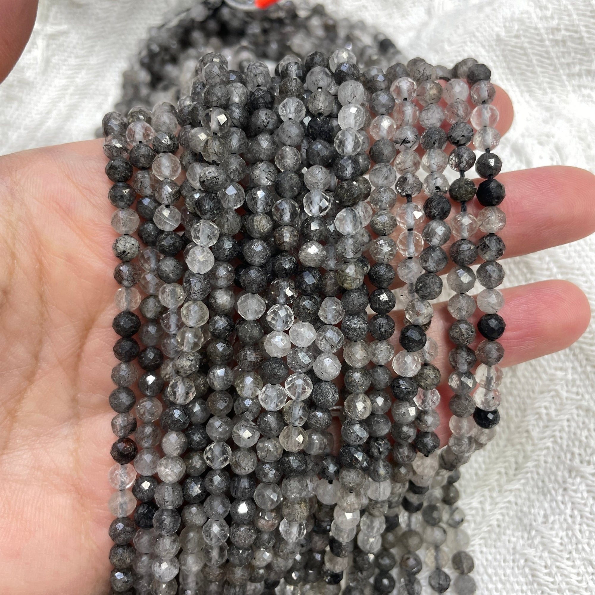 Black Tourmaline in Quartz Faceted Bead Strand - RockZ Sourcing Hub