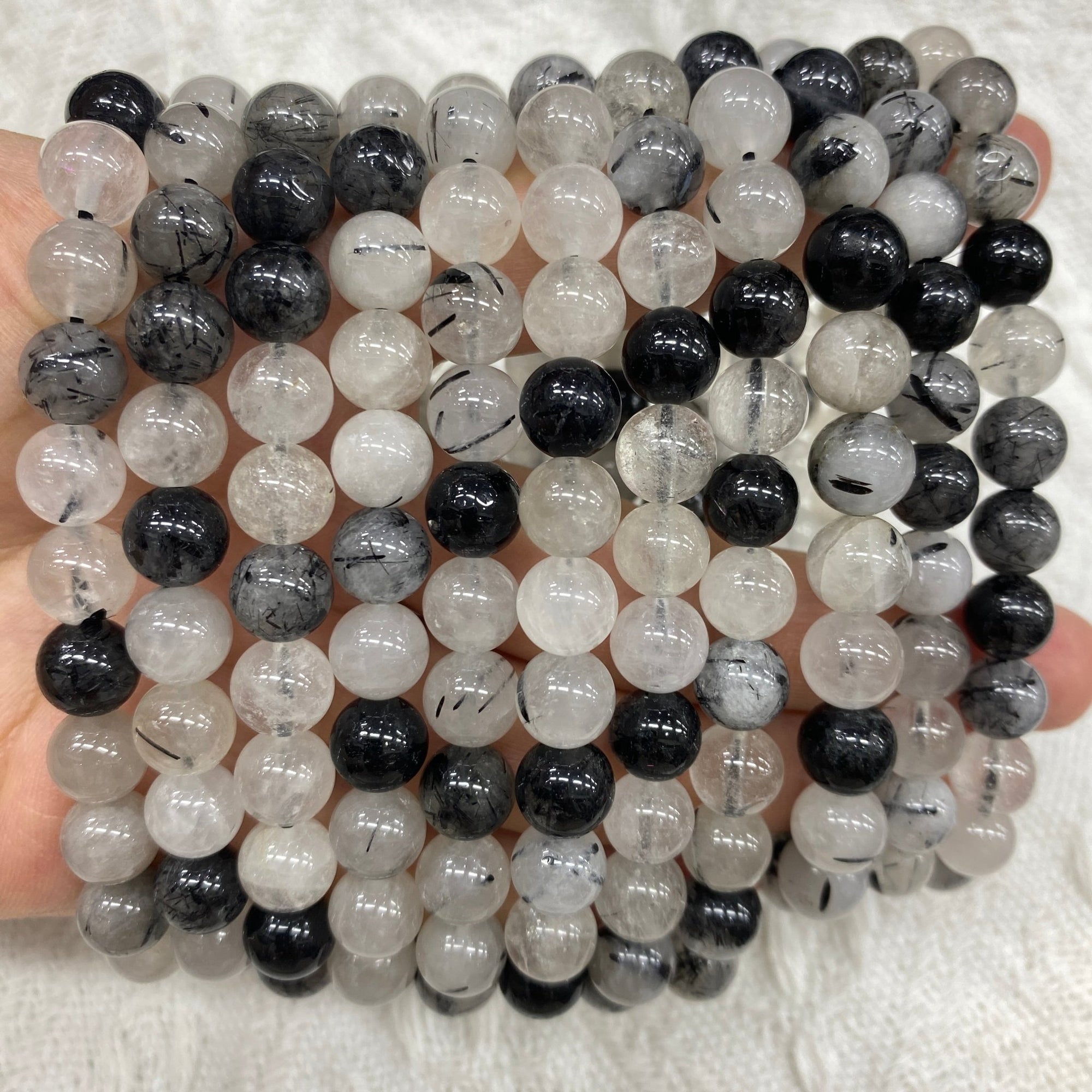 Black Tourmaline Quartz Round Bead Stretch Bracelet - RockZ Sourcing Hub