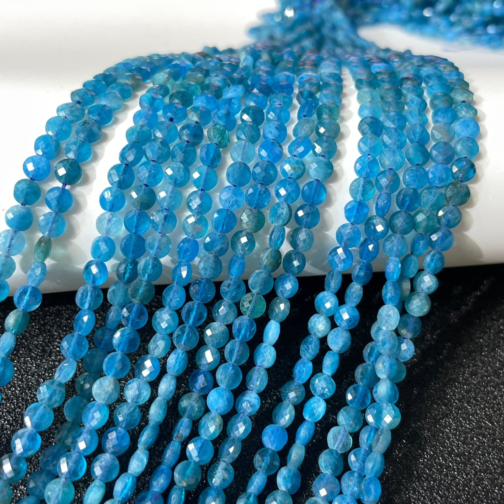 Blue Apatite AA Grade Faceted Rondelle Bead Strand-Vertical Drilled - RockZ Sourcing Hub