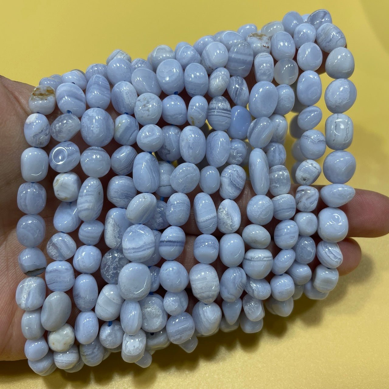 Blue Lace Agate Drilled Nugget Stretch Bracelet - RockZ Sourcing Hub