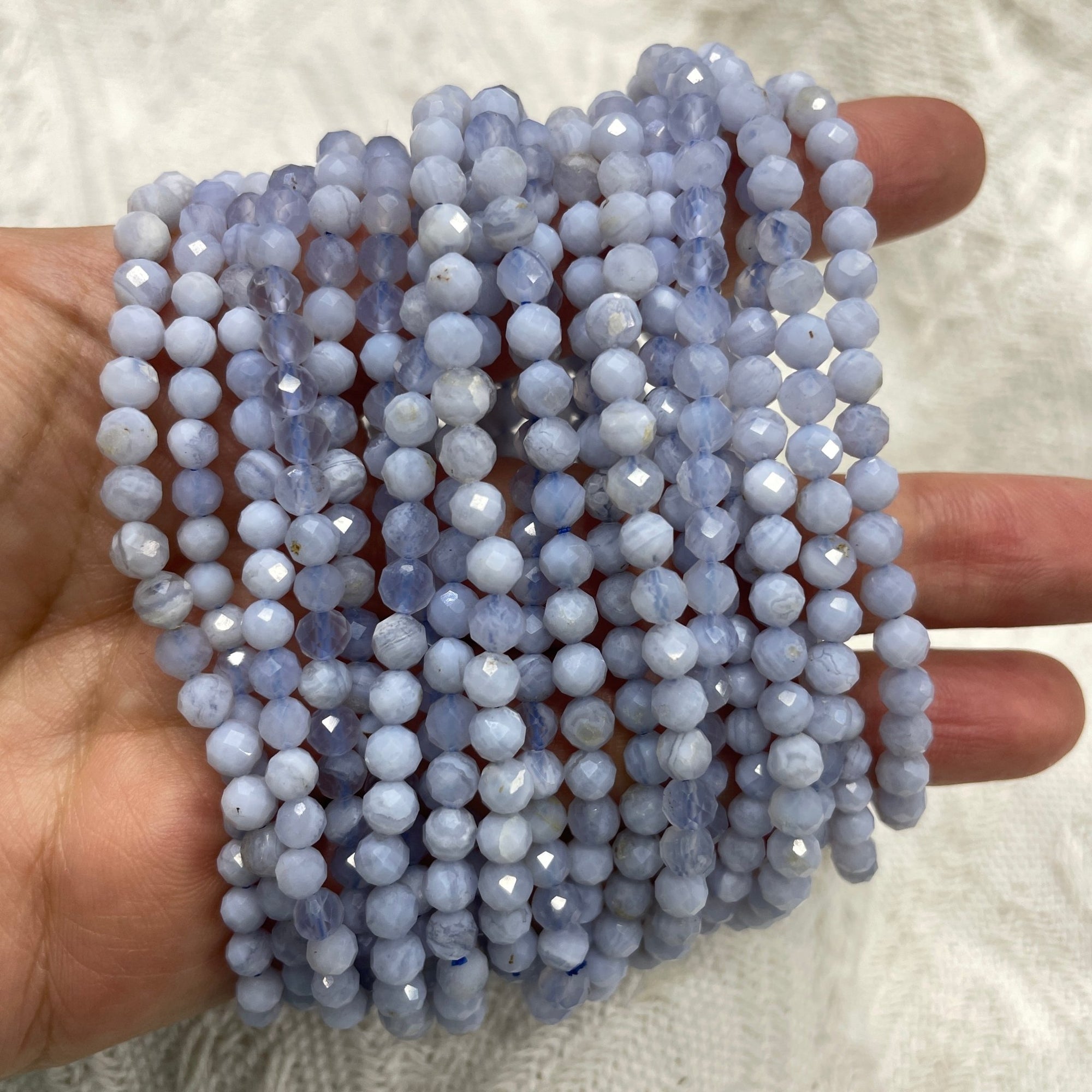 Blue Lace Agate Faceted Bead Stretch Bracelet - RockZ Sourcing Hub