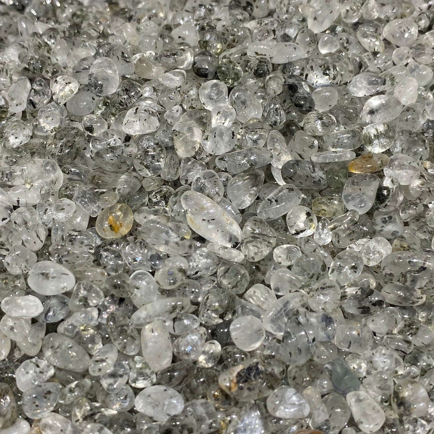Clear Quartz with Green Biotite ( Green Mica) Chips/Nuggets - RockZ Sourcing Hub