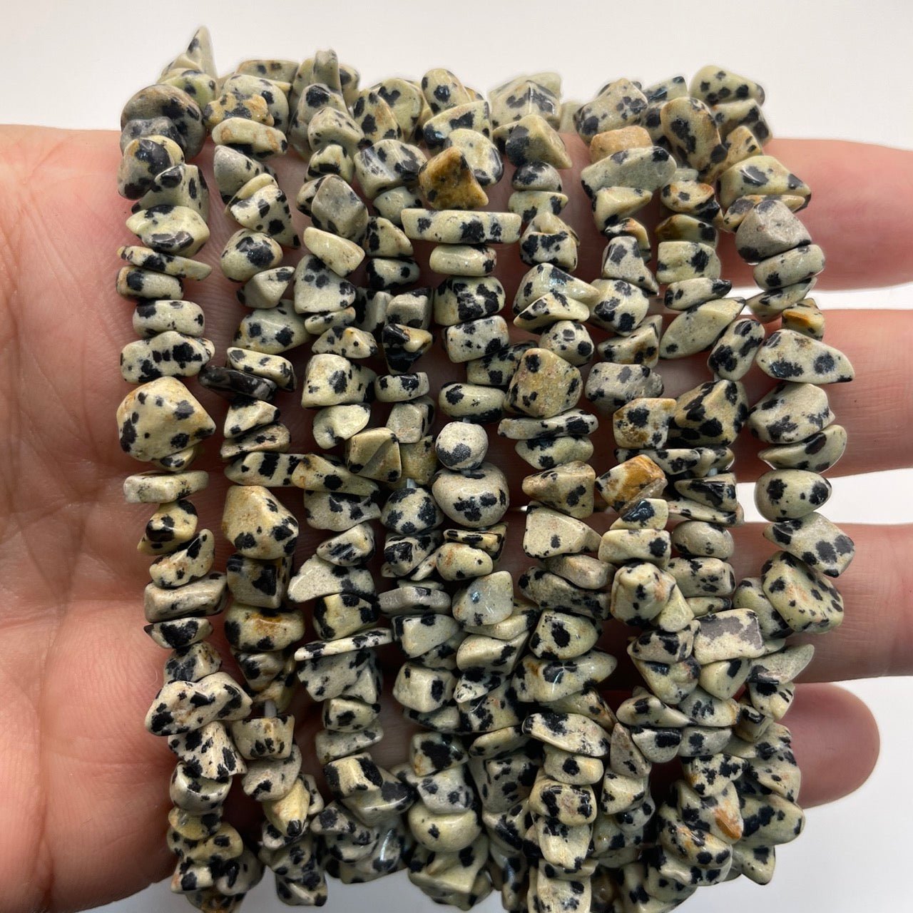 Dalmatian Jasper Drilled Chips Stretch Bracelet - RockZ Sourcing Hub