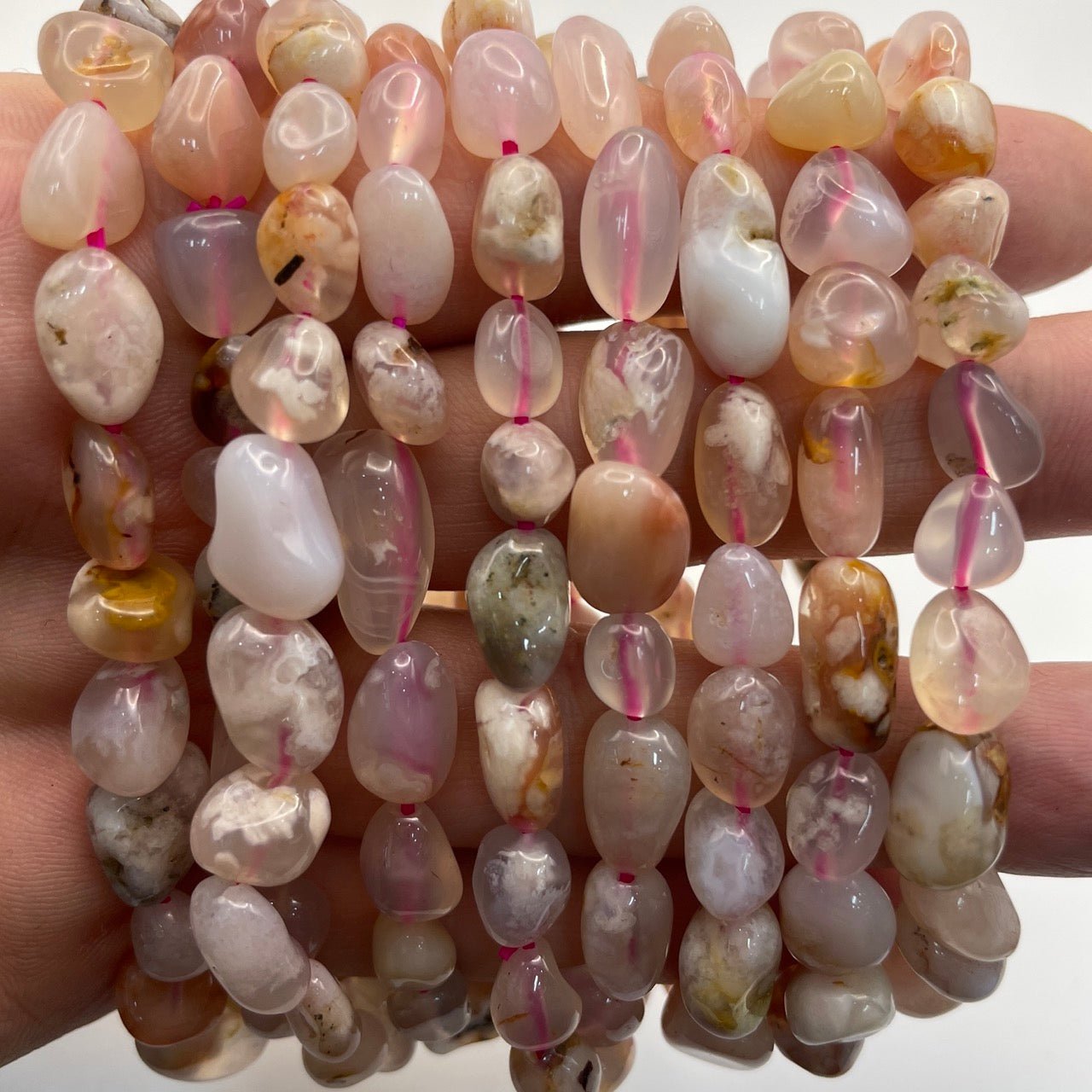 Flower Agate Drilled Nugget Stretch Bracelet - RockZ Sourcing Hub