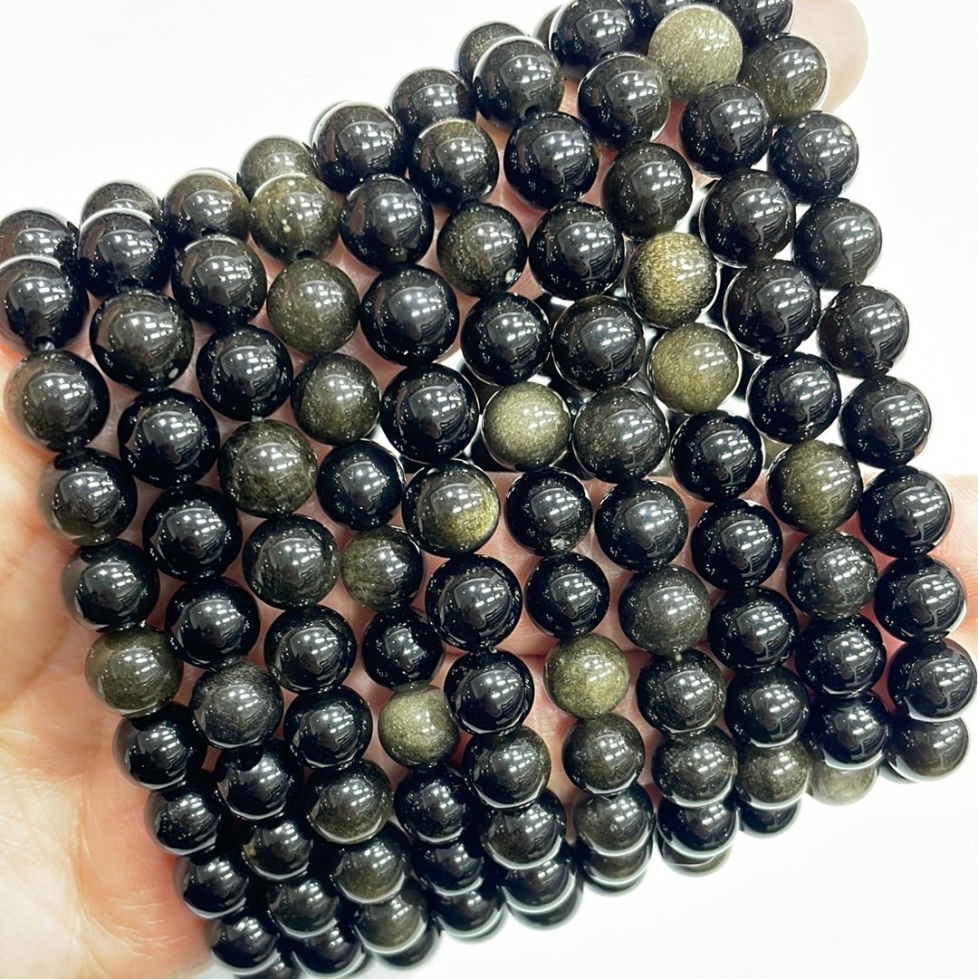Golden Obsidian Round Bead Stretch Bracelet - RockZ Sourcing Hub
