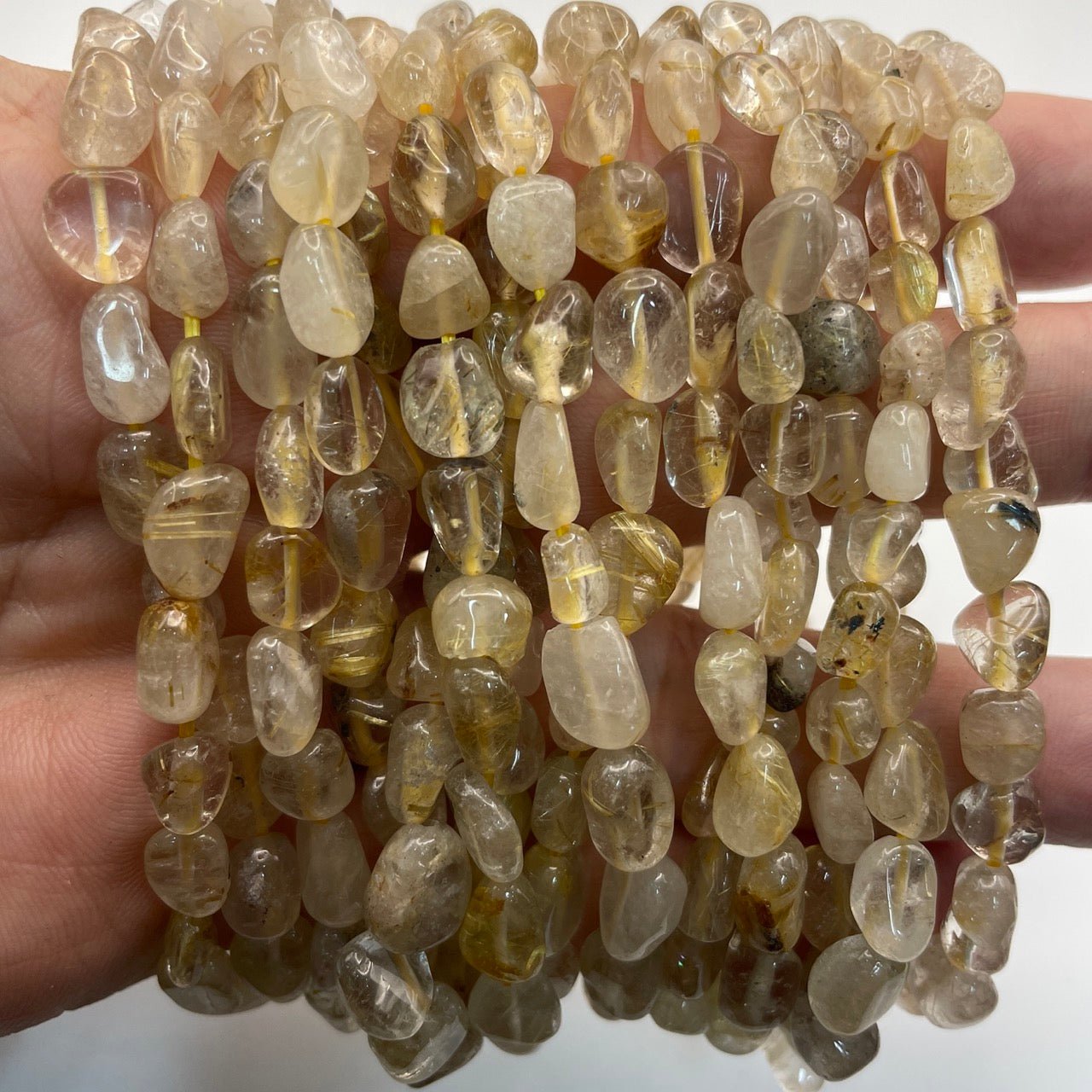 Golden Rutilated Quartz Drilled Nugget Stretch Bracelet - RockZ Sourcing Hub