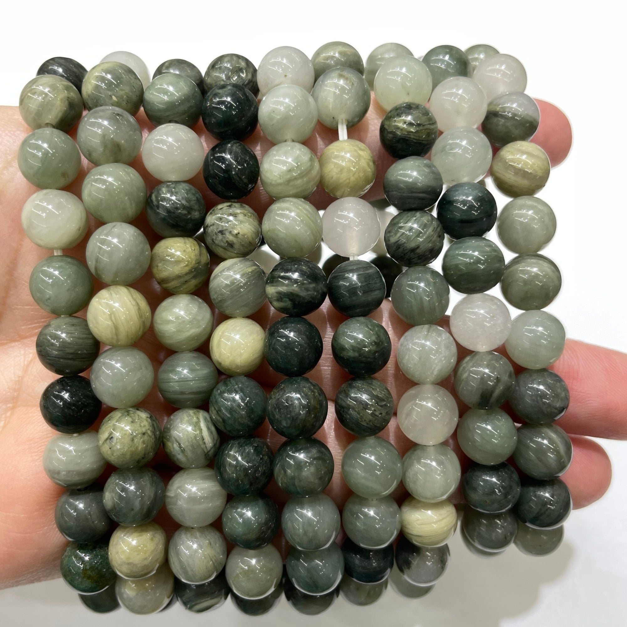Green Grass Jasper Round Bead Stretch Bracelet - RockZ Sourcing Hub