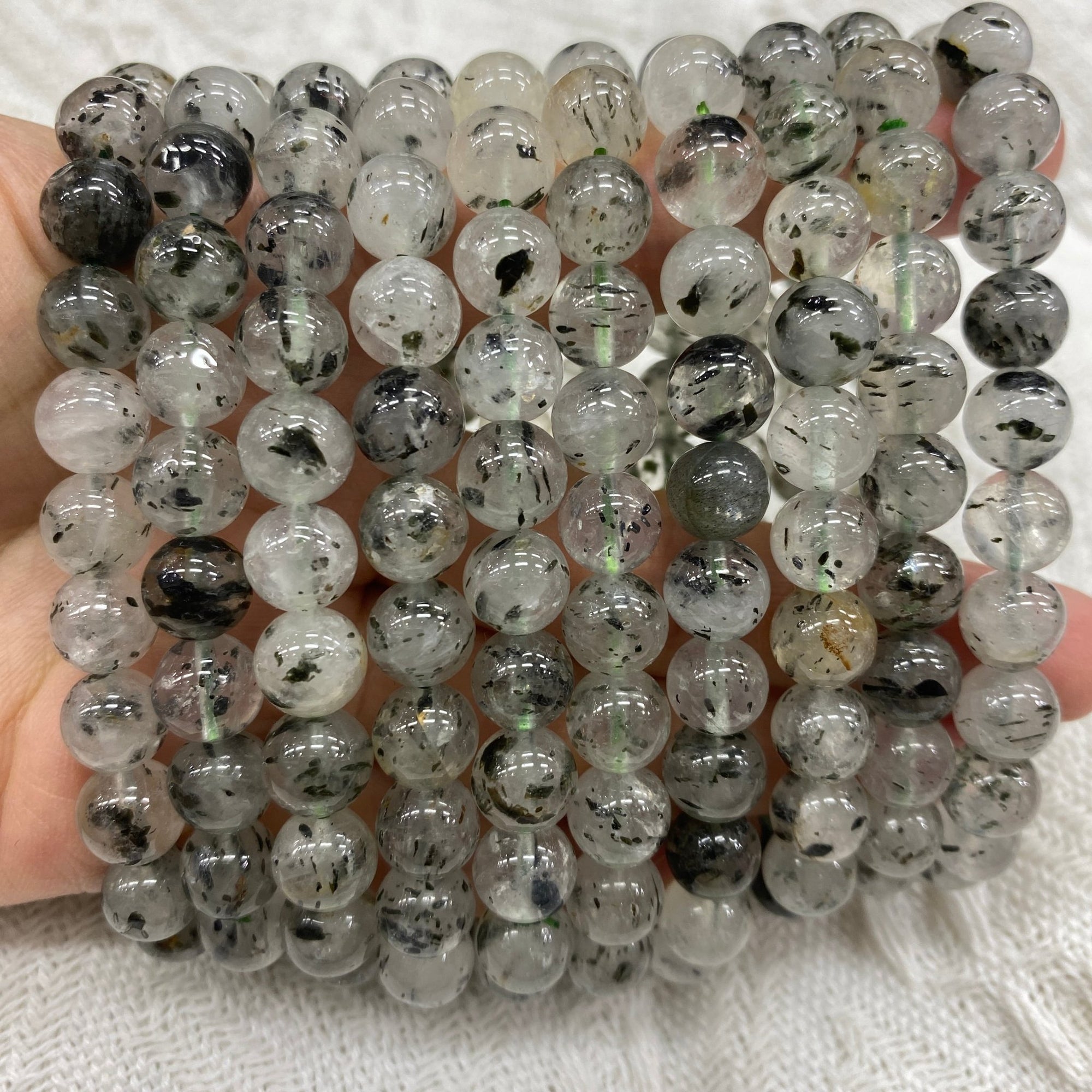 Green Mica in Quartz Round Bead Stretch Bracelet - Grade A - RockZ Sourcing Hub