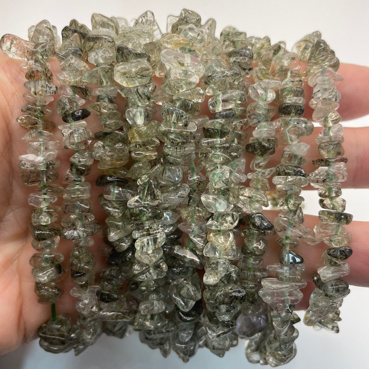 Green Rutilated Quartz Drilled Chips Stretch Bracelet - RockZ Sourcing Hub