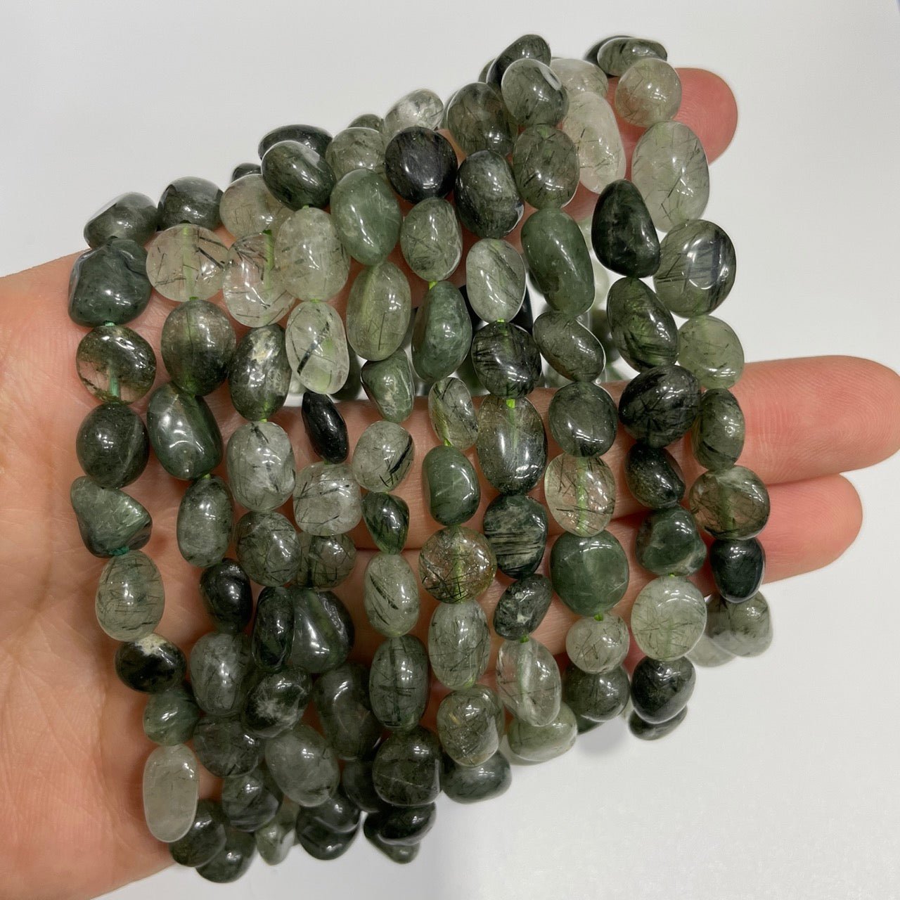 Green Rutilated Quartz Drilled Nugget Stretch Bracelet - RockZ Sourcing Hub