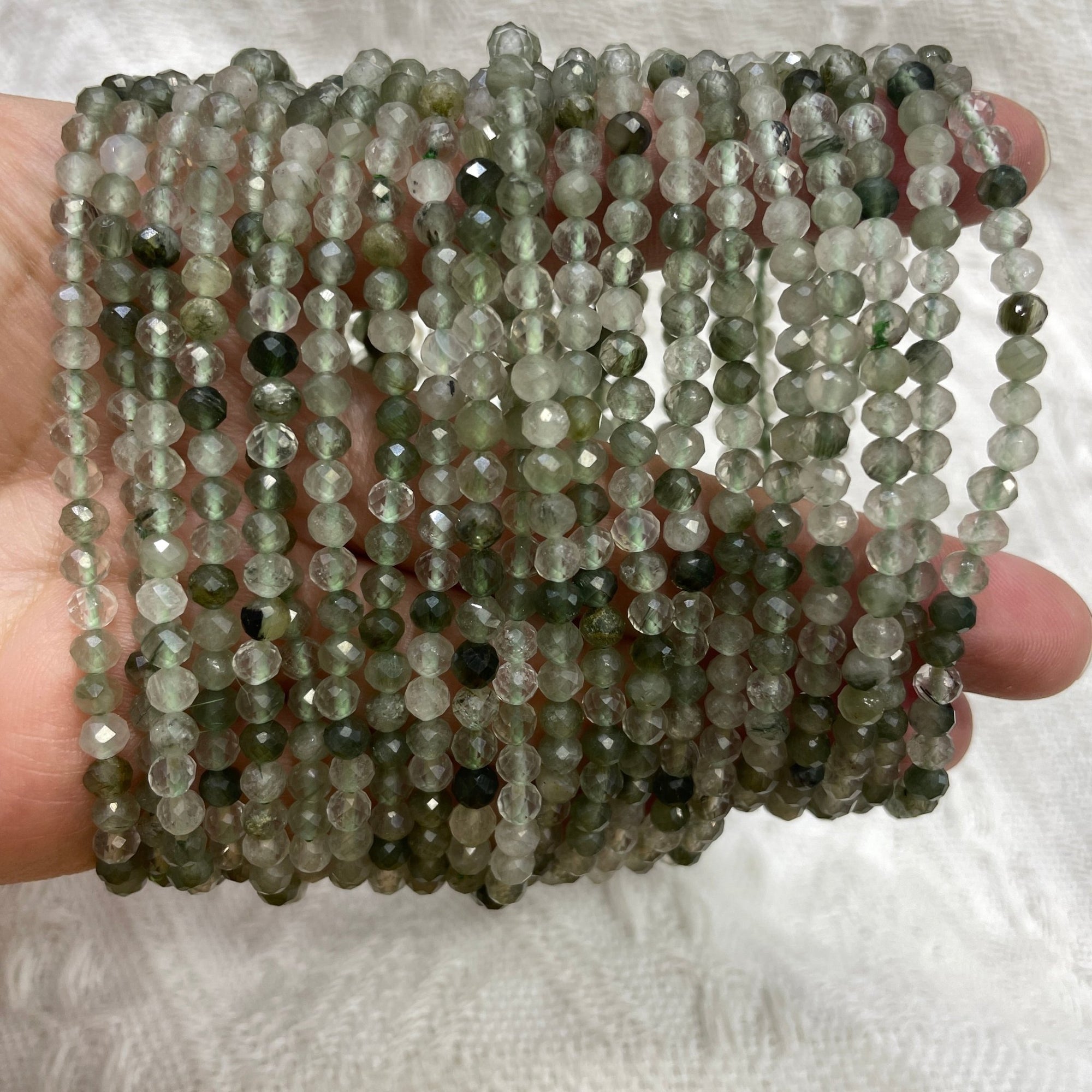 Green Rutilated Quartz Faceted Bead Stretch Bracelet - RockZ Sourcing Hub