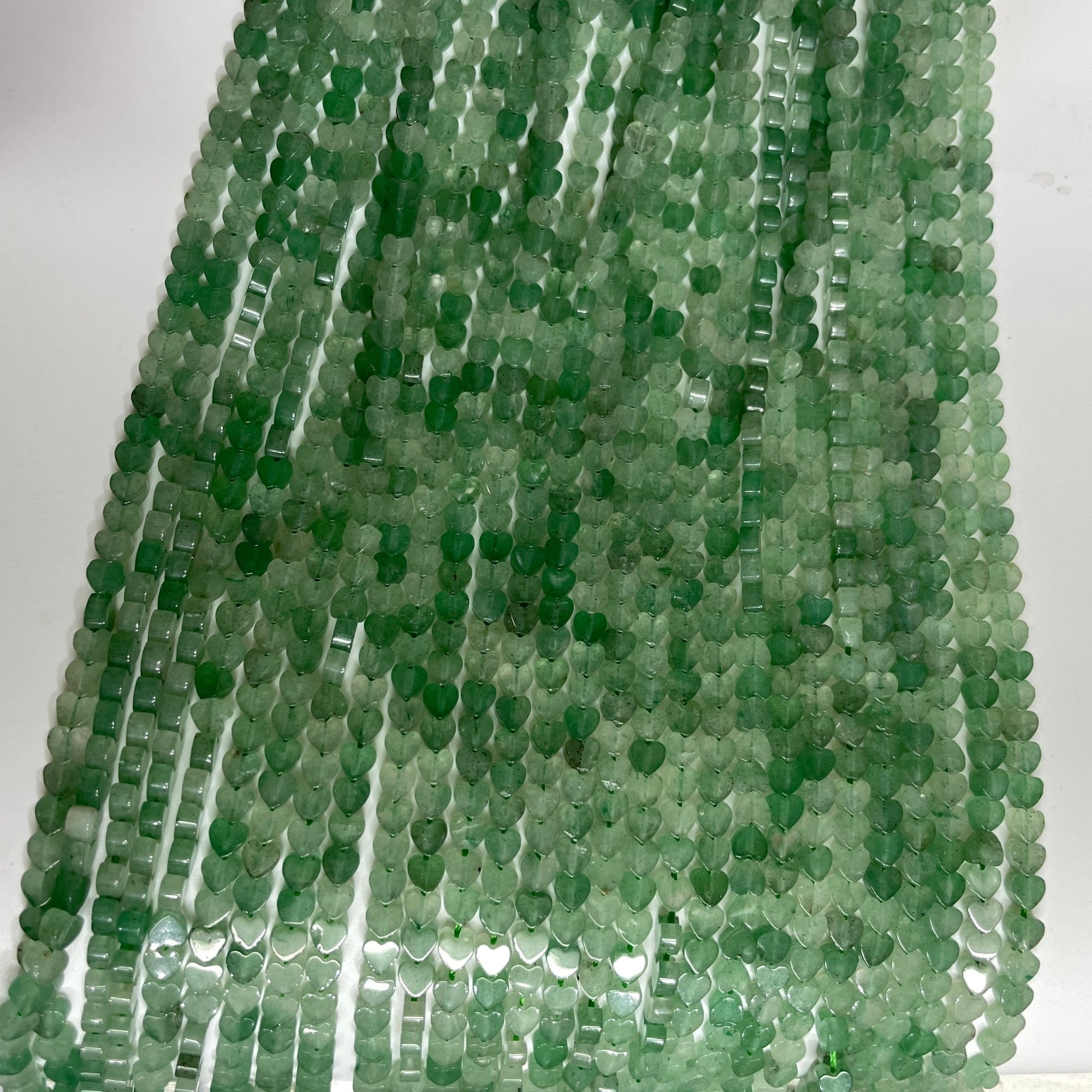 Green Strawberry Quartz Double-Sided Flat Heart Shaped Bead Strand - RockZ Sourcing Hub