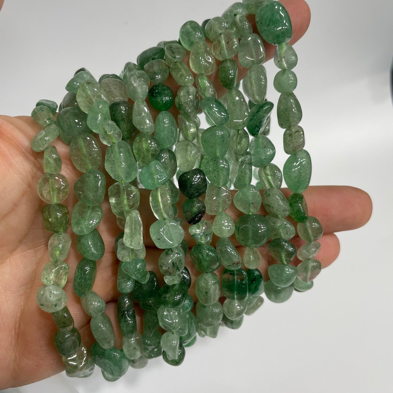 Green Strawberry Quartz Drilled Nugget Stretch Bracelet - RockZ Sourcing Hub