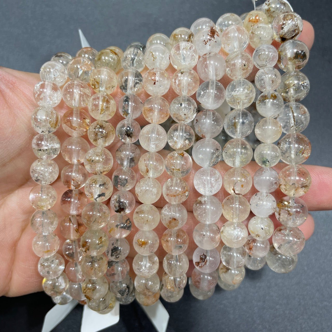 Herkimer Round Bead Stretch Bracelet - Grade A - RockZ Sourcing Hub