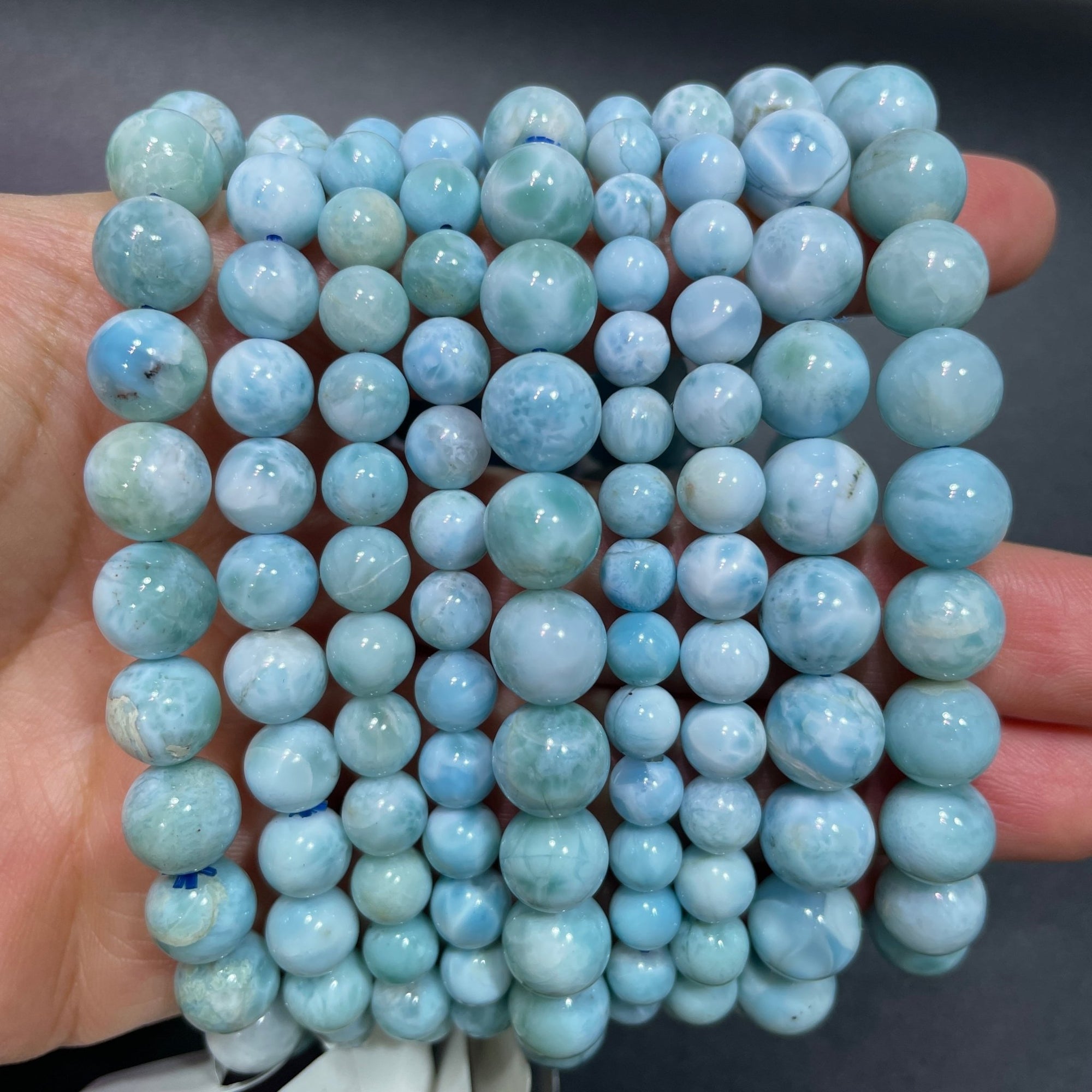 Larimar Round Bead Stretch Bracelet - Grade AA - RockZ Sourcing Hub