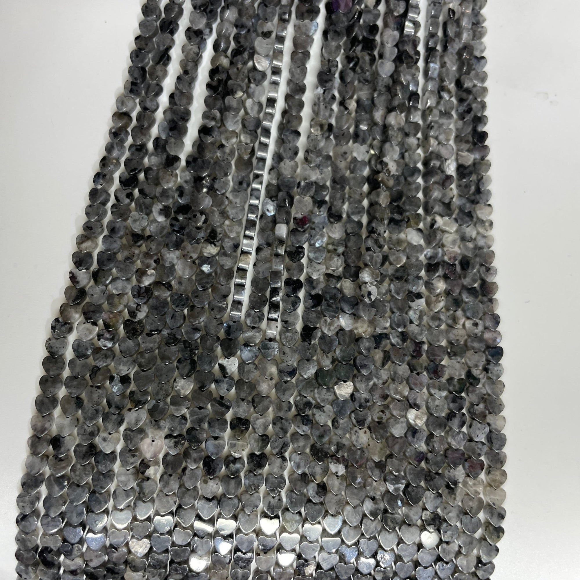 Larvikite Double-Sided Flat Heart Shaped Bead Strand - RockZ Sourcing Hub