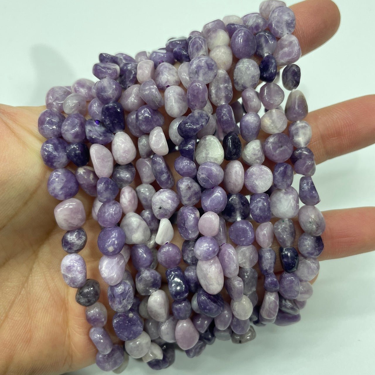 Lepidolite/Purple Mica in Quartz Drilled Nugget Stretch Bracelet - RockZ Sourcing Hub