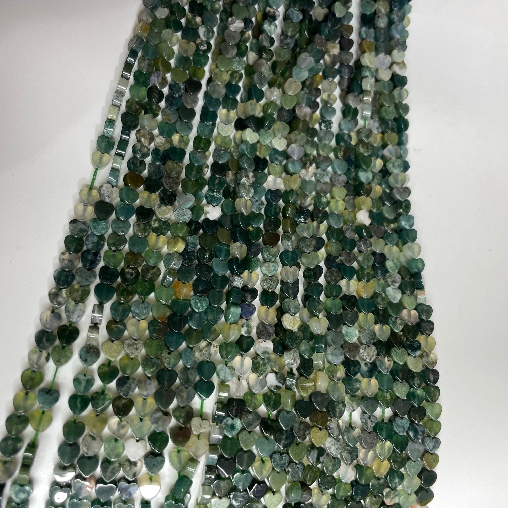 Moss Agate Quartz Double-Sided Flat Heart Shaped Bead Strand - RockZ Sourcing Hub