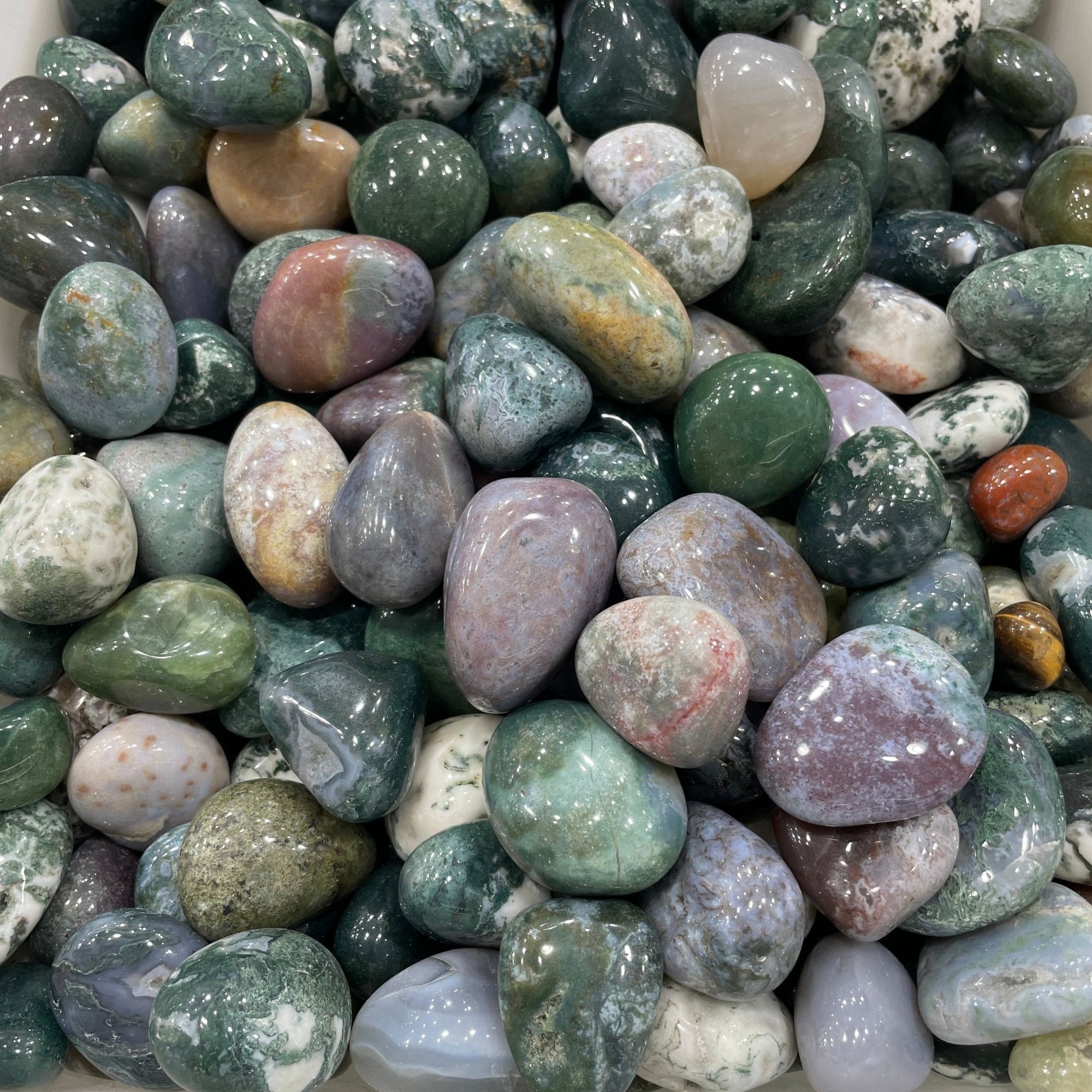 Ocean Jasper &amp; Moss Agate Tumblestone - RockZ Sourcing Hub