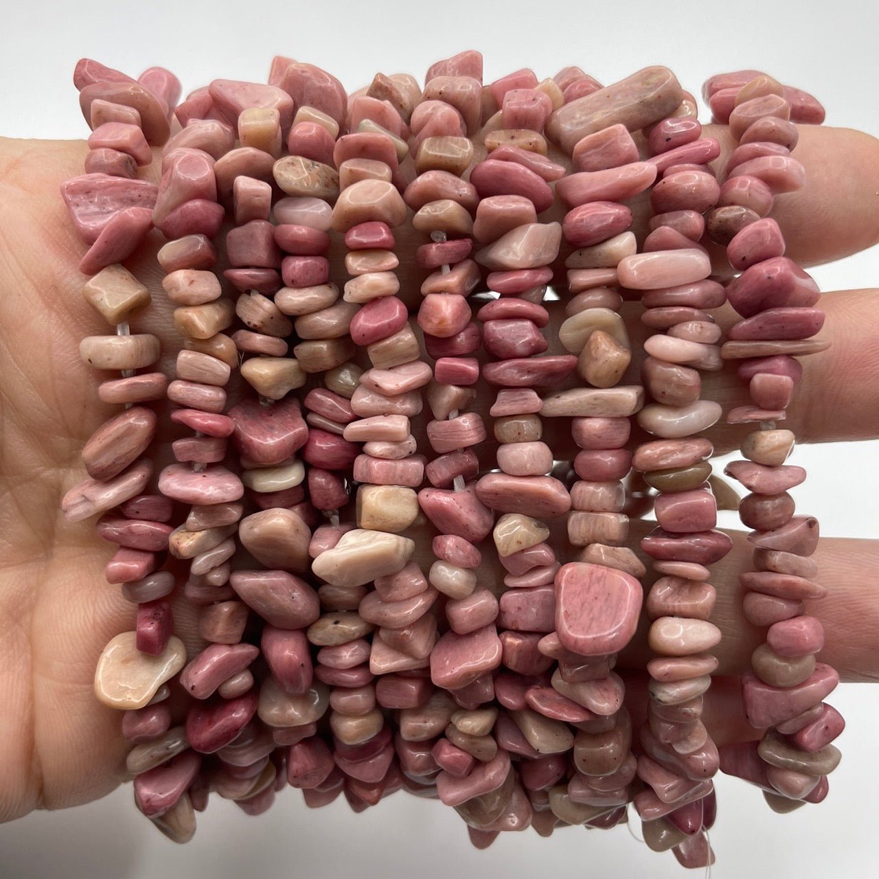 Pink Petrified Wood Drilled Chips Stretch Bracelet - RockZ Sourcing Hub